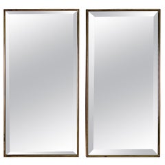 Pair of Gio Ponti Mid-Century Brass  Rectangular Mirrors, Italy, 1950s