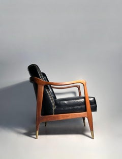 Pair of Gio Ponti Style Vintage Walnut Lounge Chairs / Danish Modern Style