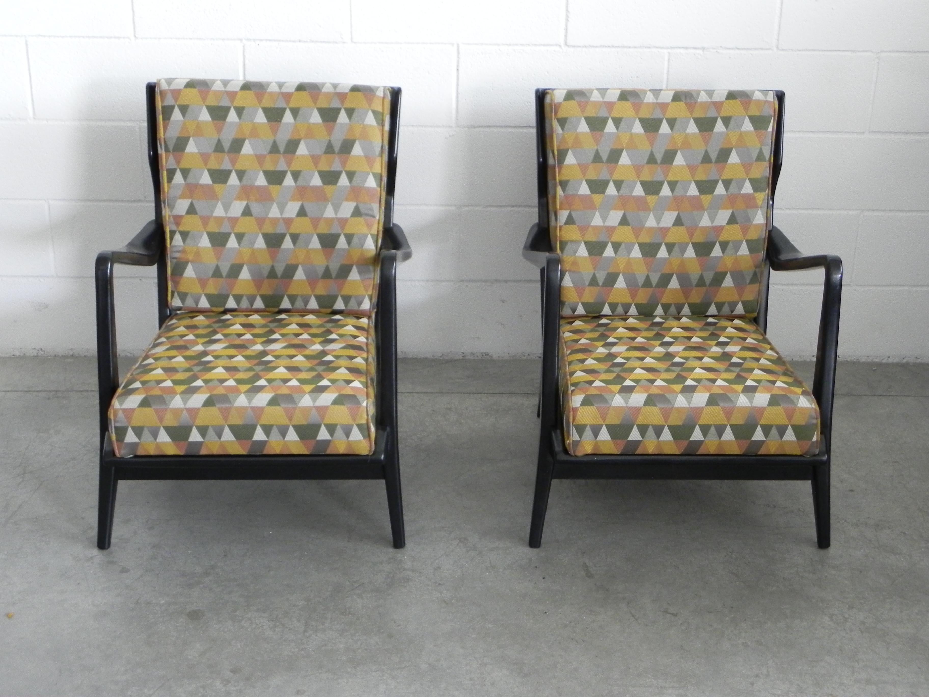 Mid-Century Modern Pair of Gio Ponti Walnut Ebonized Chairs Model No 516 for Cassina, 1950s