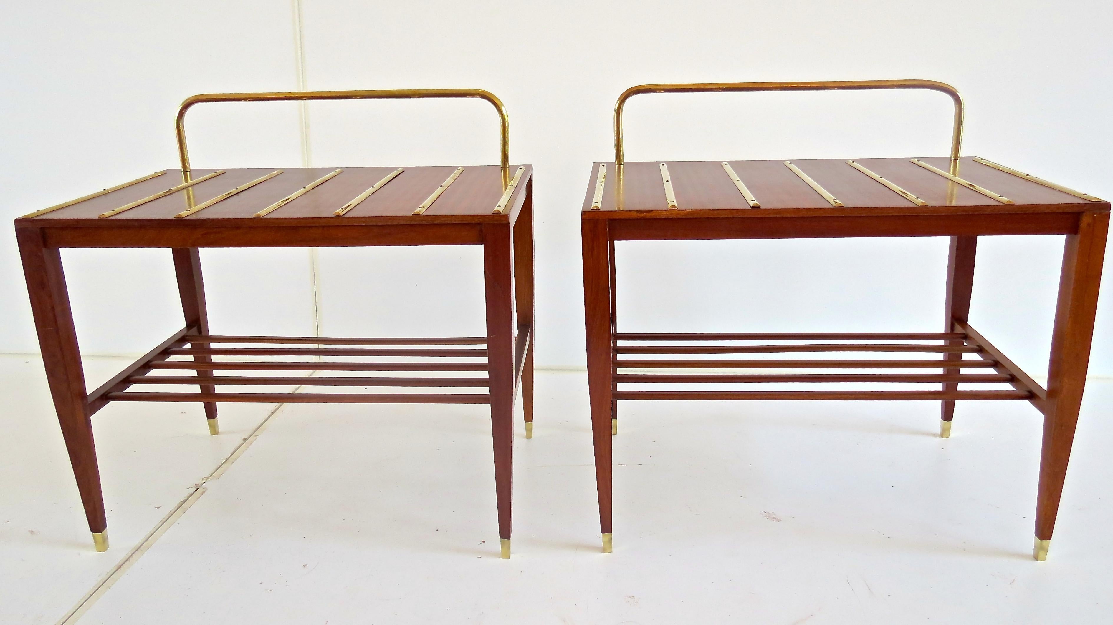 Mid-Century Modern Pair of Gio Ponti Walnut Side Tables, Luggage Racks for Hotel Royal Naples, 1953