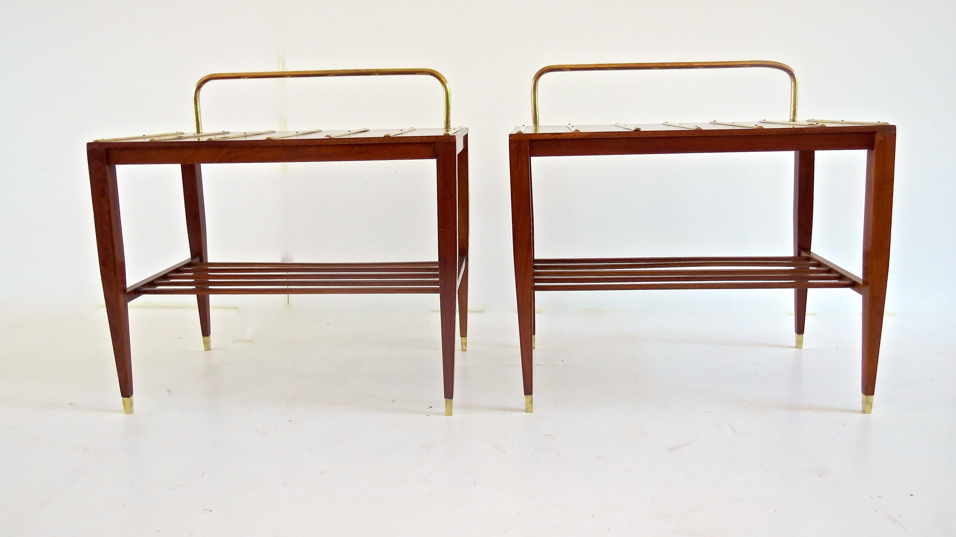 Italian Pair of Gio Ponti Walnut Side Tables, Luggage Racks for Hotel Royal Naples, 1953