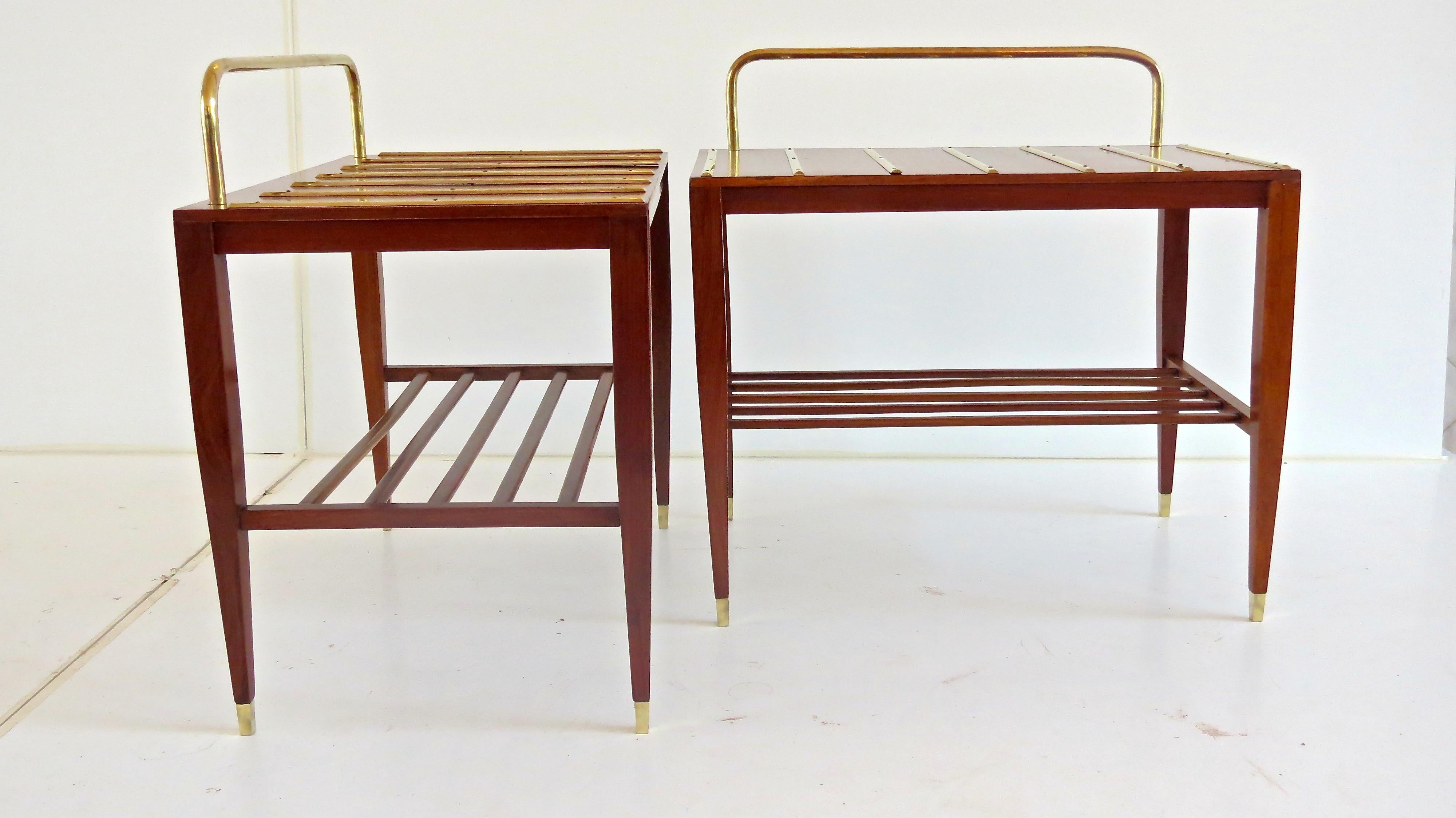 Pair of Gio Ponti Walnut Side Tables, Luggage Racks for Hotel Royal Naples, 1953 In Good Condition In Rome, IT