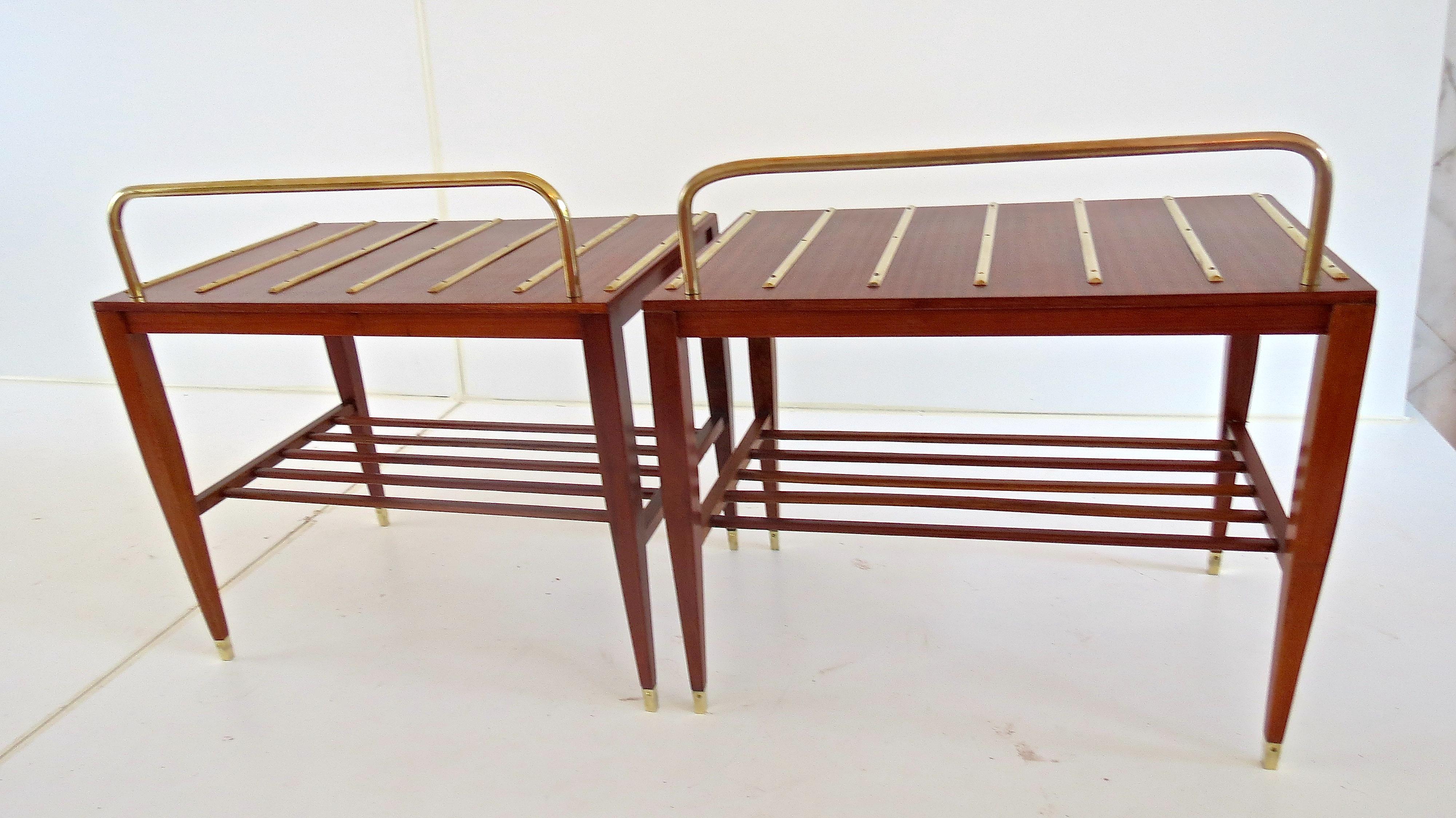 Pair of Gio Ponti Walnut Side Tables, Luggage Racks for Hotel Royal Naples, 1953 1