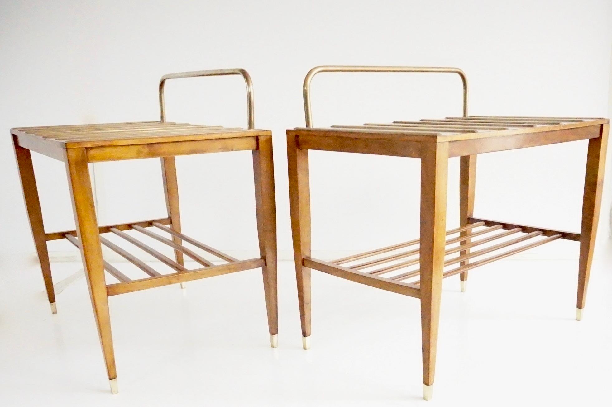 Ottone Coppia di tavolini in noce di Gio Ponti, portabagagli per l'Hotel Royal di Napoli, 1955 in vendita
