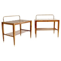 Coppia di tavolini in noce di Gio Ponti, portabagagli per l'Hotel Royal di Napoli, 1955