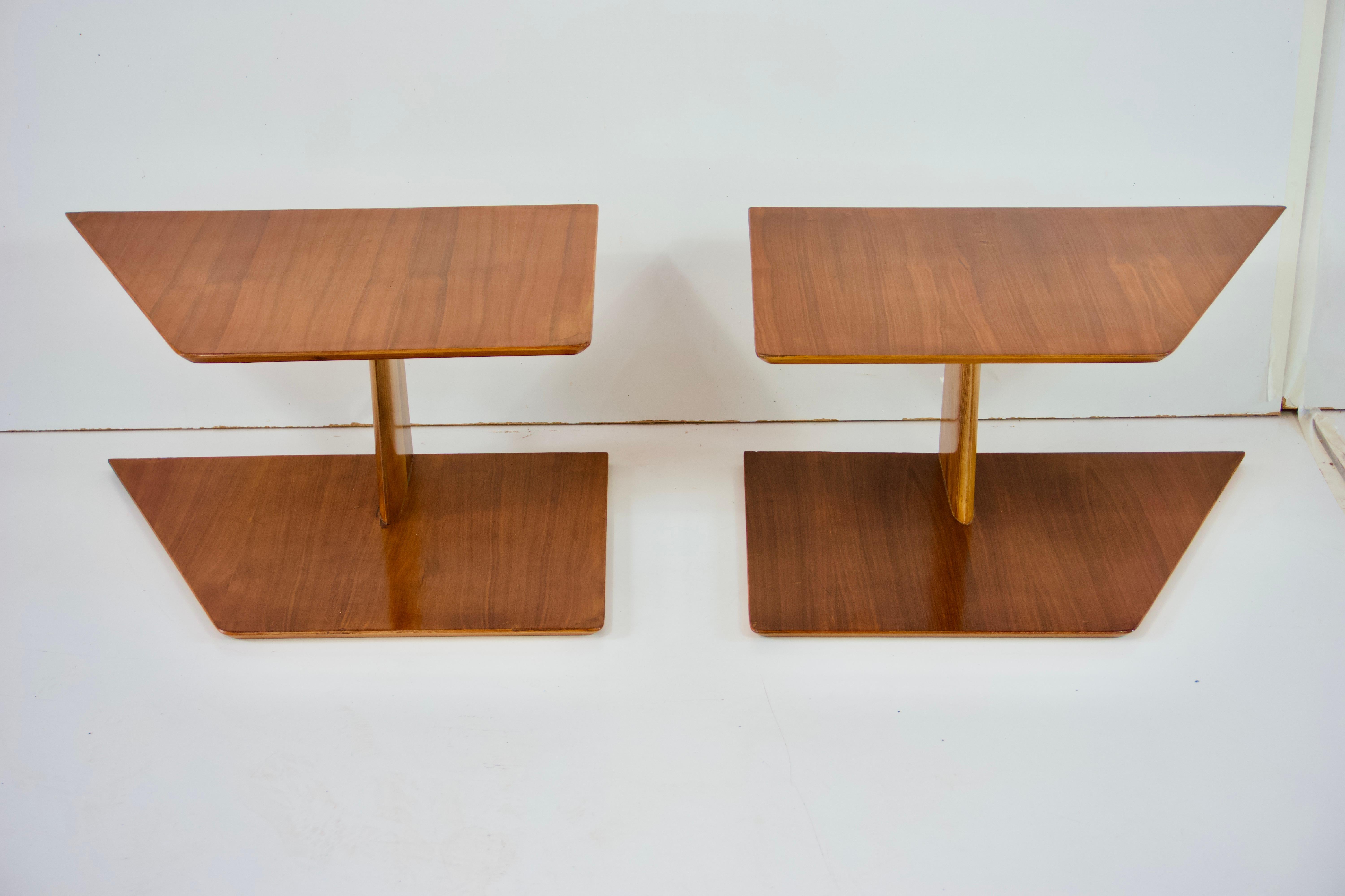 pair of GIO PONTI wood hanging nightstand tables, side tables Hotel Royal, 1955 5