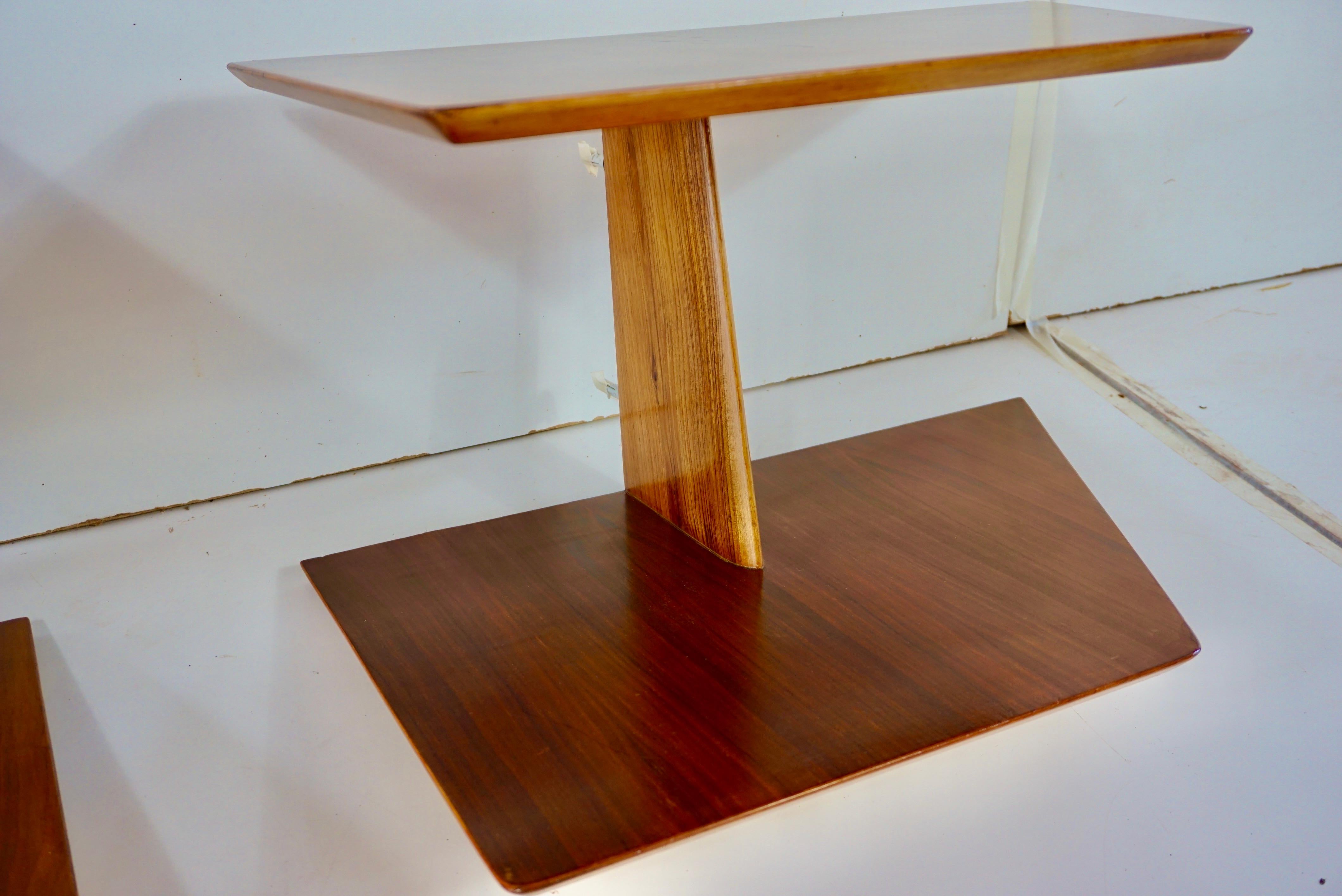 Fruitwood pair of GIO PONTI wood hanging nightstand tables, side tables Hotel Royal, 1955