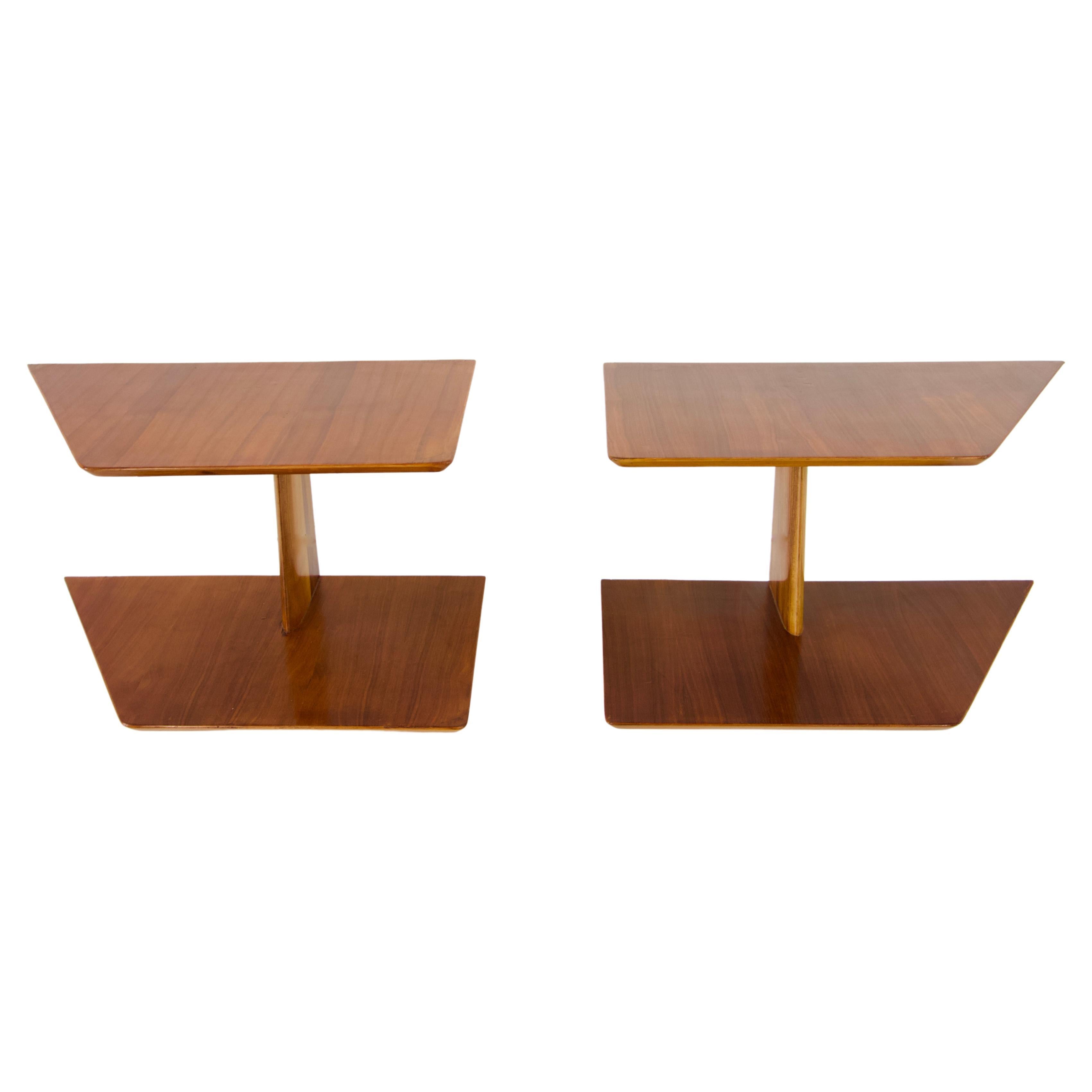 pair of GIO PONTI wood hanging nightstand tables, side tables Hotel Royal, 1955