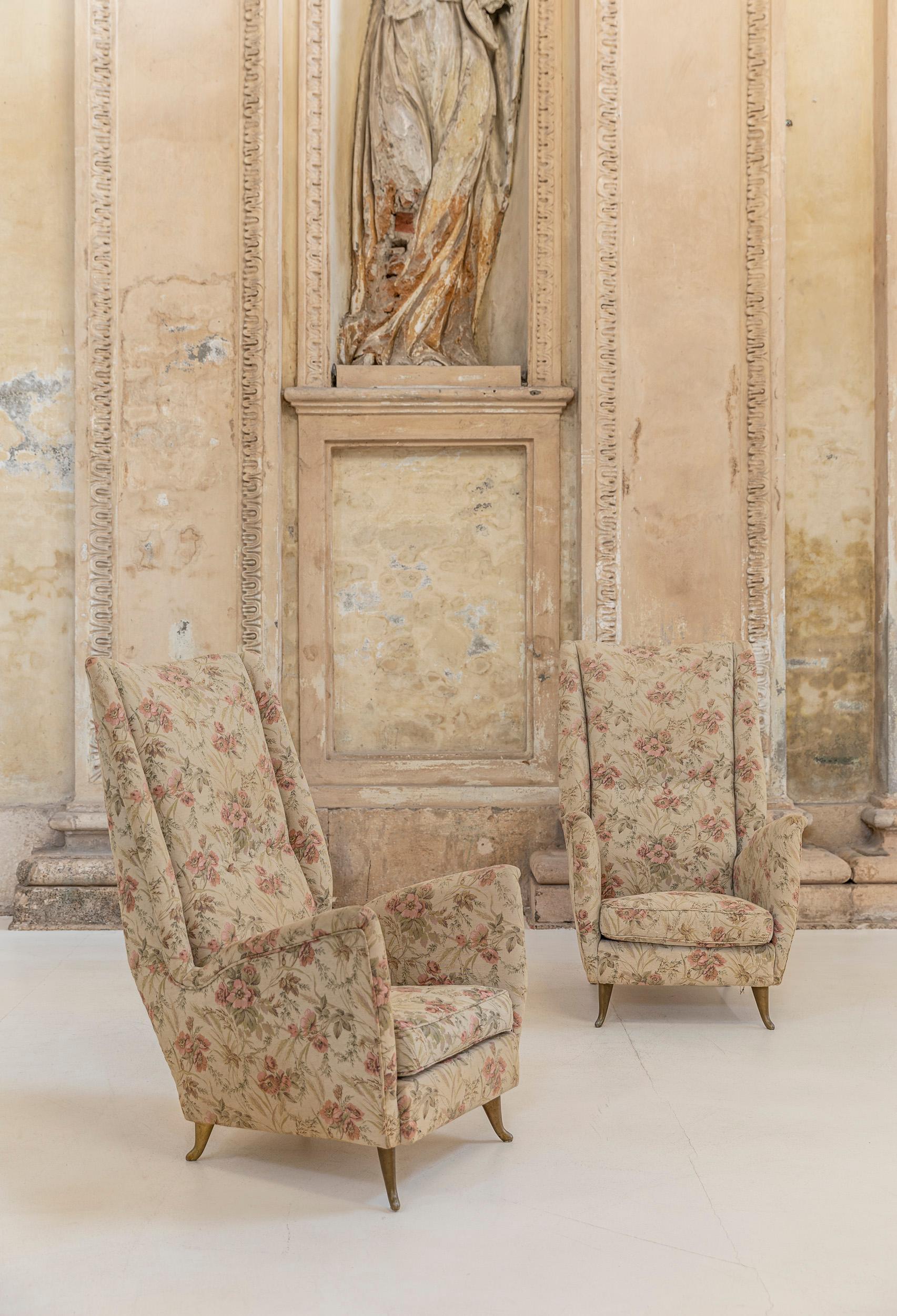 Mid-Century Modern Pair of Gio Ponti's High Back Armchair for Isa Bergamo, Italy, 1950s