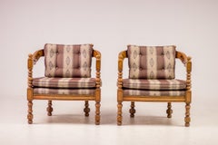 Pair of Giorgetti “1975 Gallery” Armchairs in Carved Wood, Original Upholstery