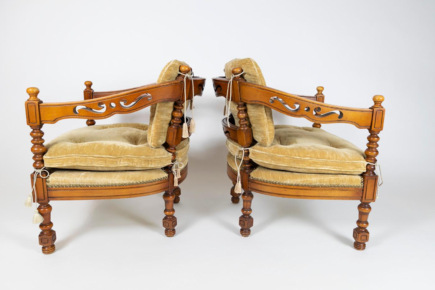 Velvet Pair of Giorgetti Armchairs Gallery Collection, Made in Italy, 1970s For Sale