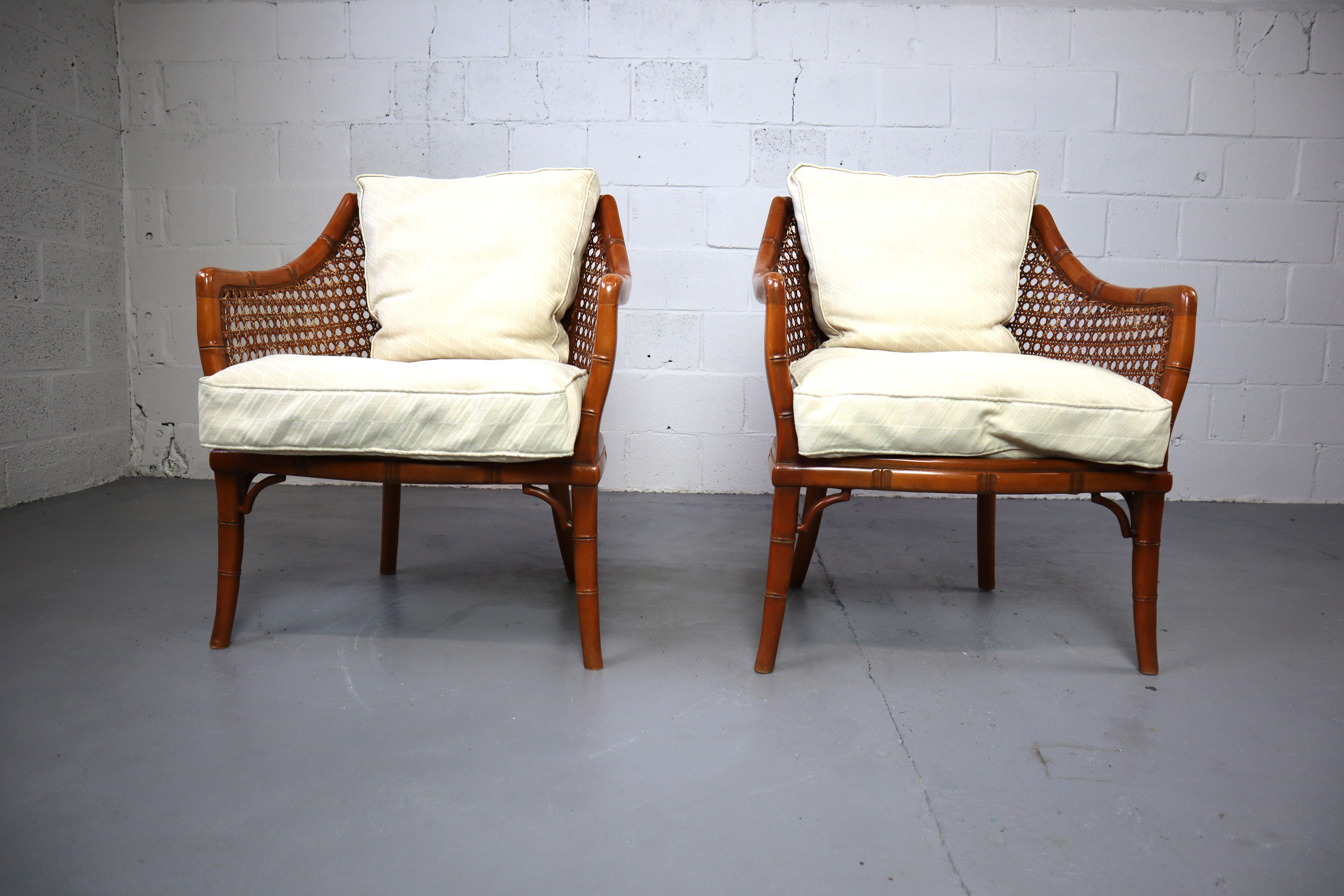Regency Pair of Giorgetti Faux Bamboo and Rattan Armchairs, 1970s