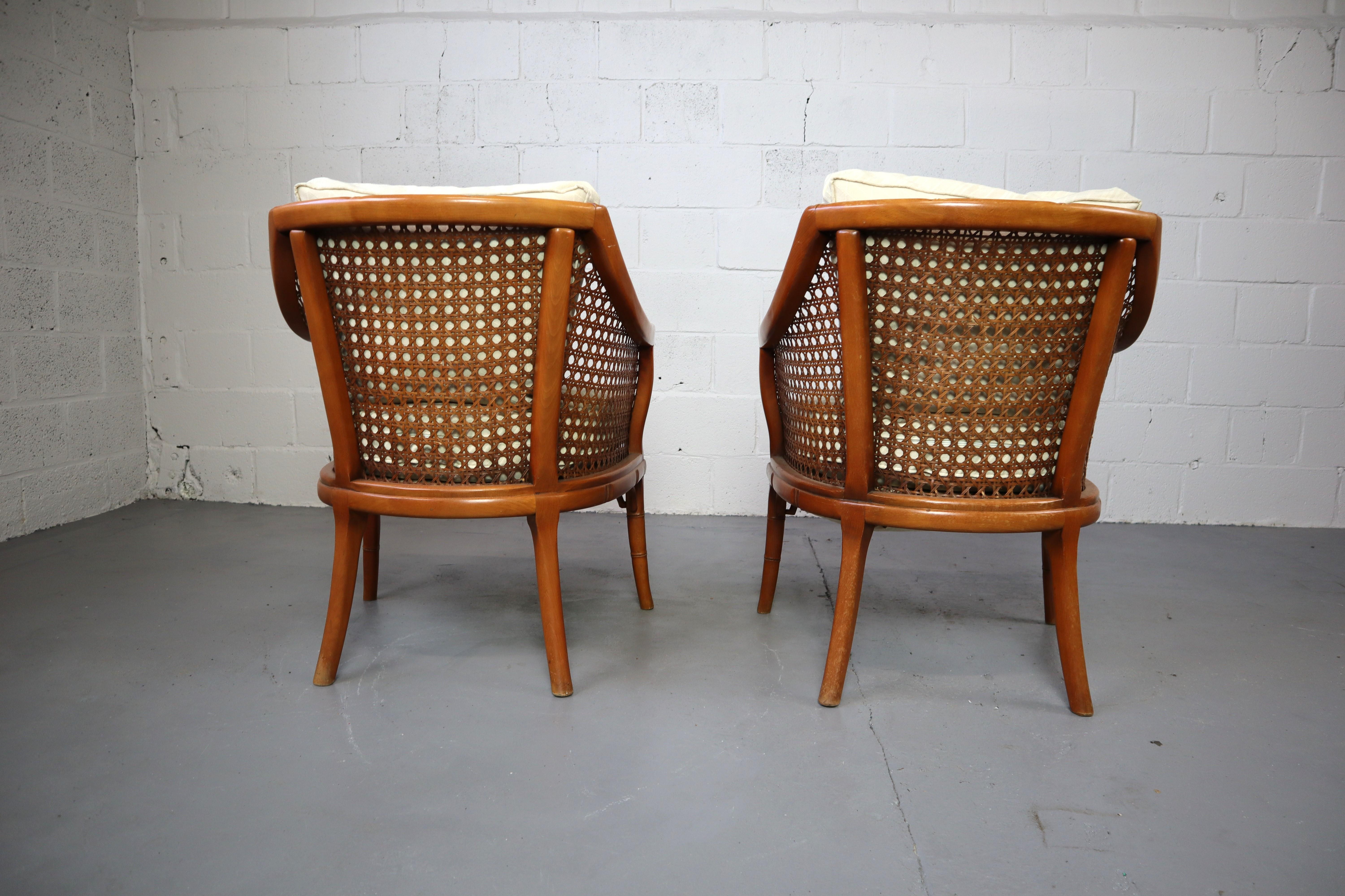 Italian Pair of Giorgetti Faux Bamboo and Rattan Armchairs, 1970s