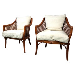 Vintage Pair of Giorgetti Faux Bamboo and Rattan Armchairs, 1970s
