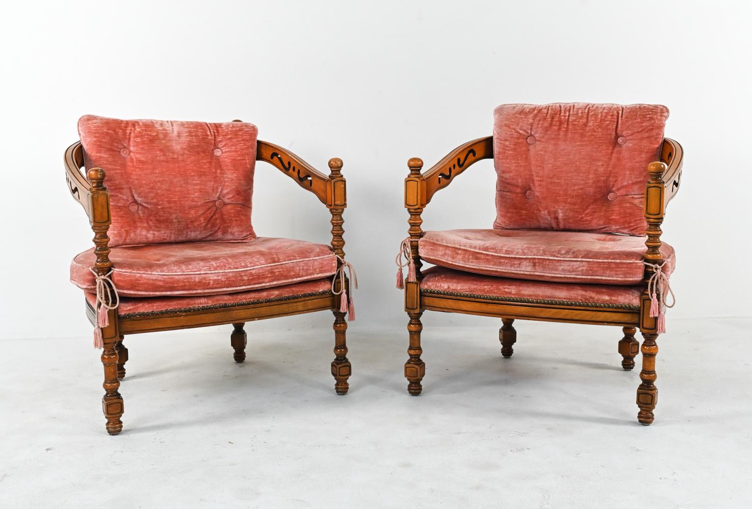 20th Century Pair of Giorgetti Gallery Carved Barrel-Back Armchairs, c. 1970's