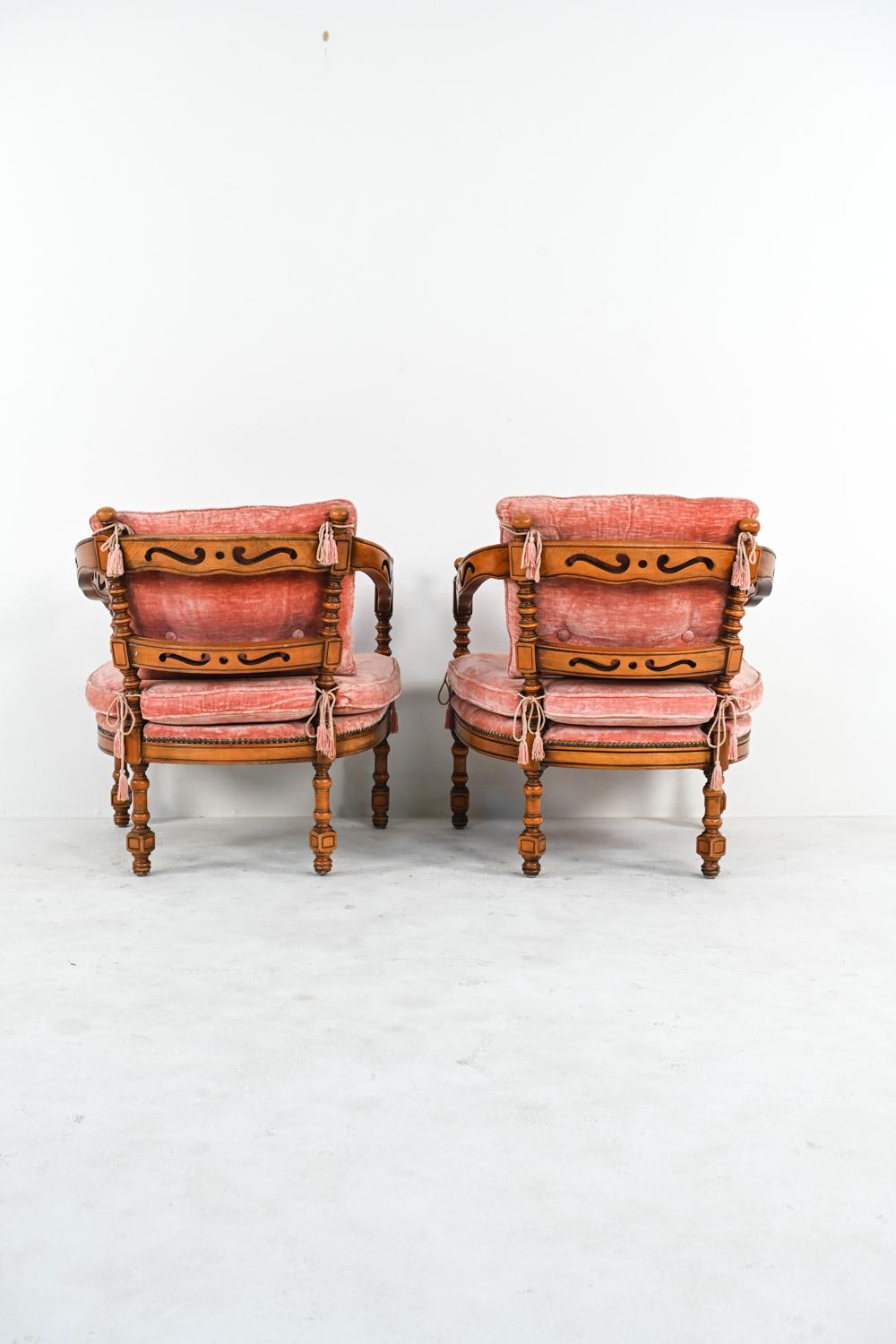 Pair of Giorgetti Gallery Carved Barrel-Back Armchairs, c. 1970's 1