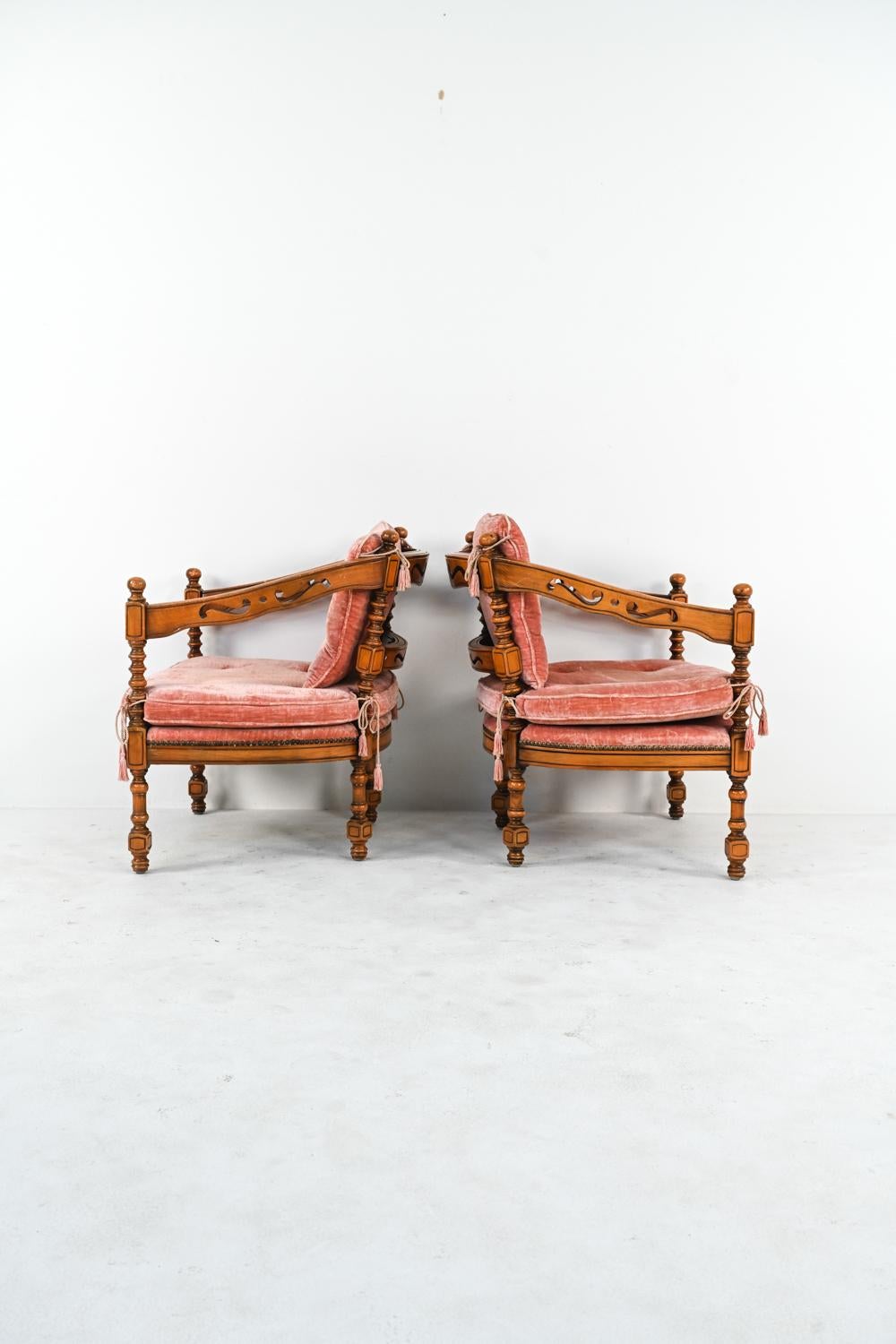 Pair of Giorgetti Gallery Carved Barrel-Back Armchairs, c. 1970's 2