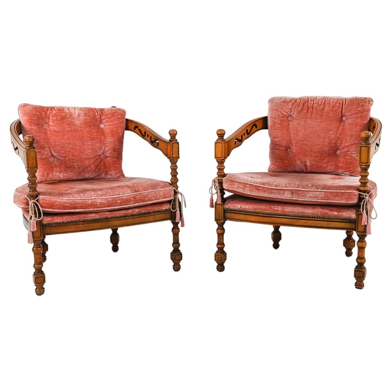 Pair of Giorgetti Gallery Carved Barrel-Back Armchairs, c. 1970's