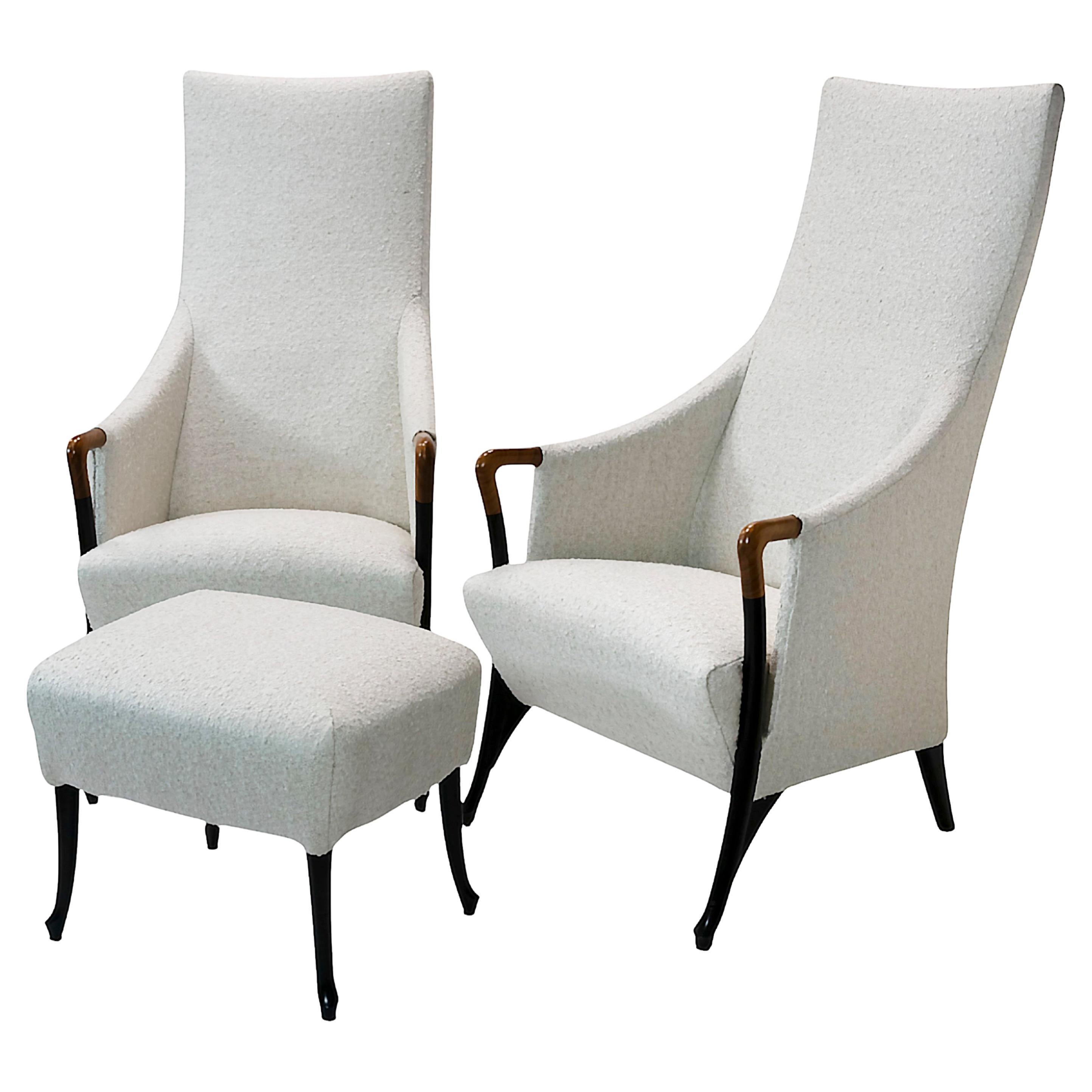 Pair of Giorgetti Progetti Armchairs and Pouf by Umberto Asnago For Sale