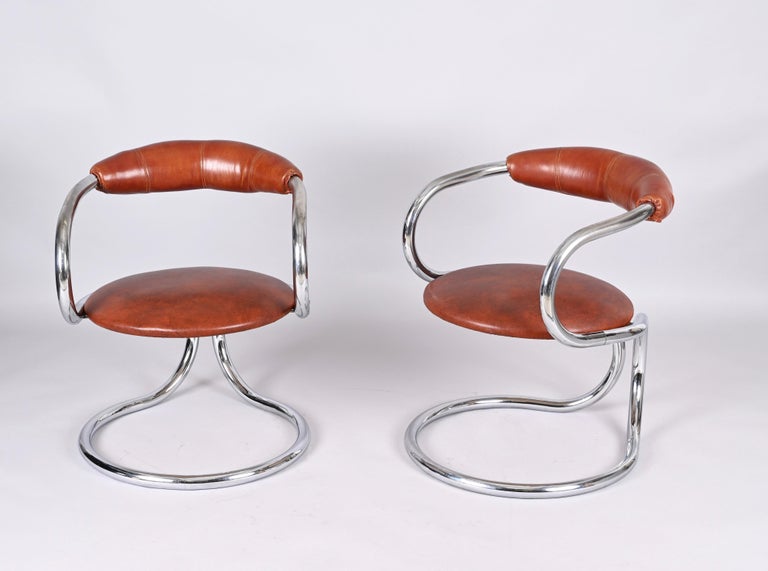Pair of Giotto Stoppino Tubolar Chrome Steel and Leather Italian Chairs, 1970s 6