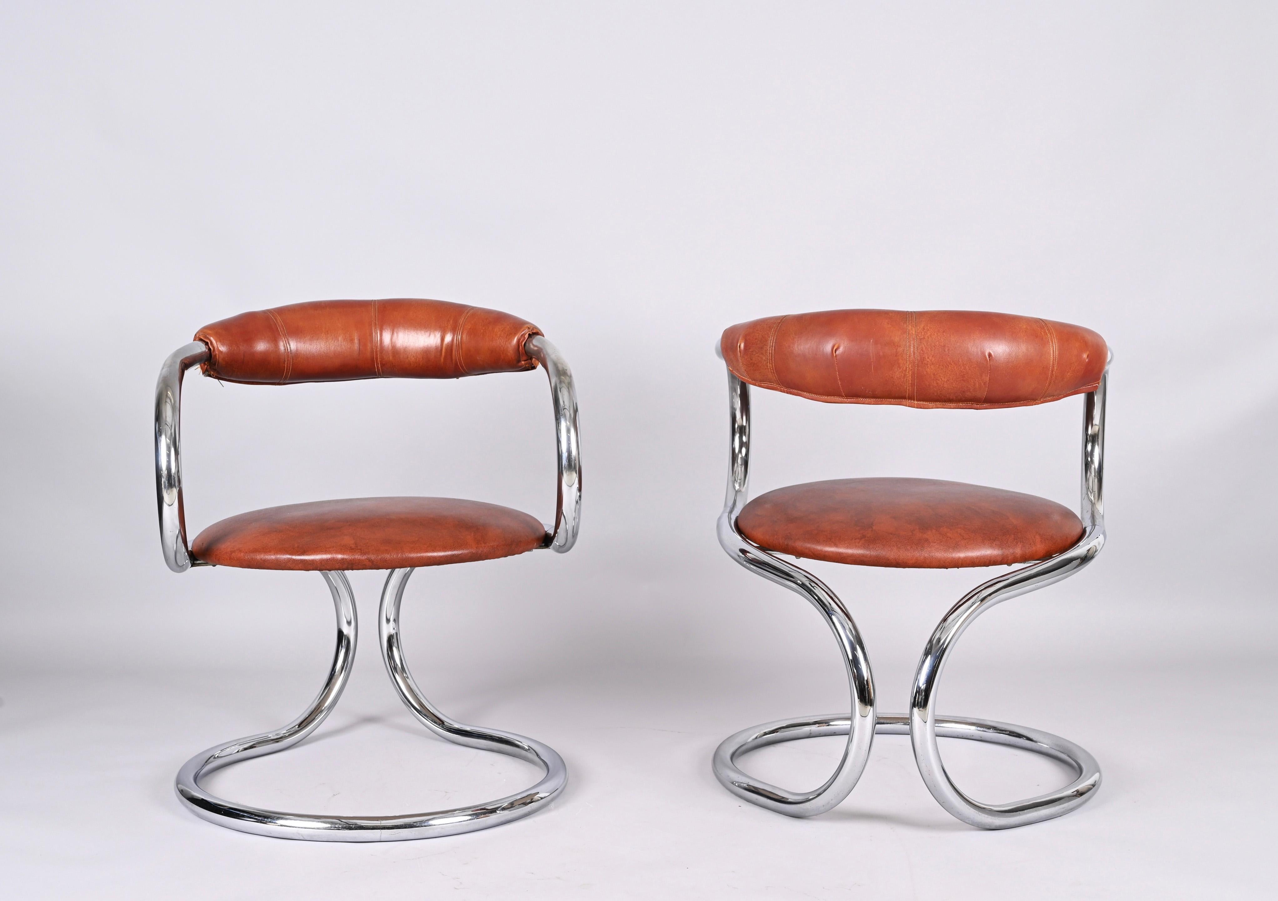 Pair of Giotto Stoppino Tubolar Chrome Steel and Leather Italian Chairs, 1970s 7