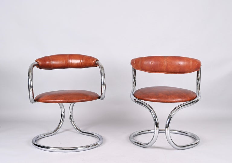 Pair of Giotto Stoppino Tubolar Chrome Steel and Leather Italian Chairs, 1970s 7