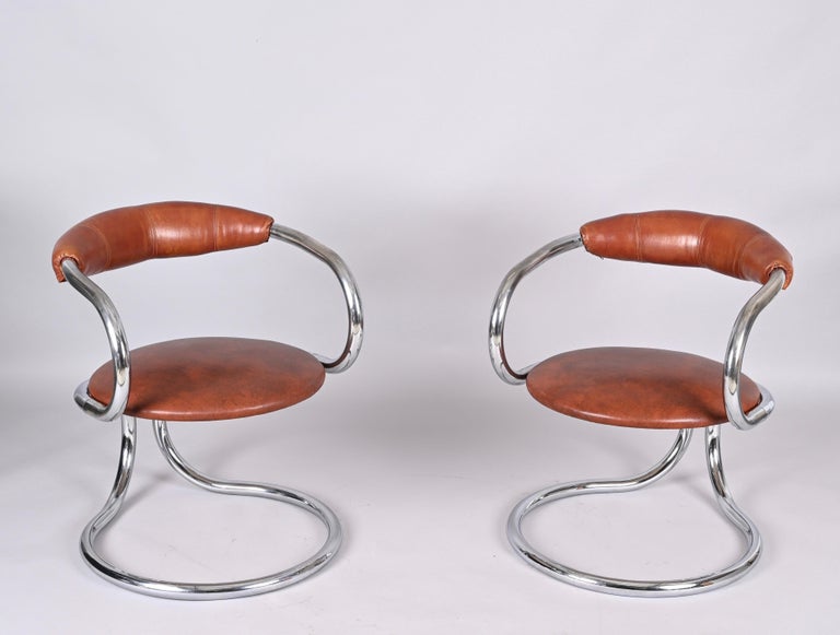 Pair of Giotto Stoppino Tubolar Chrome Steel and Leather Italian Chairs, 1970s 9