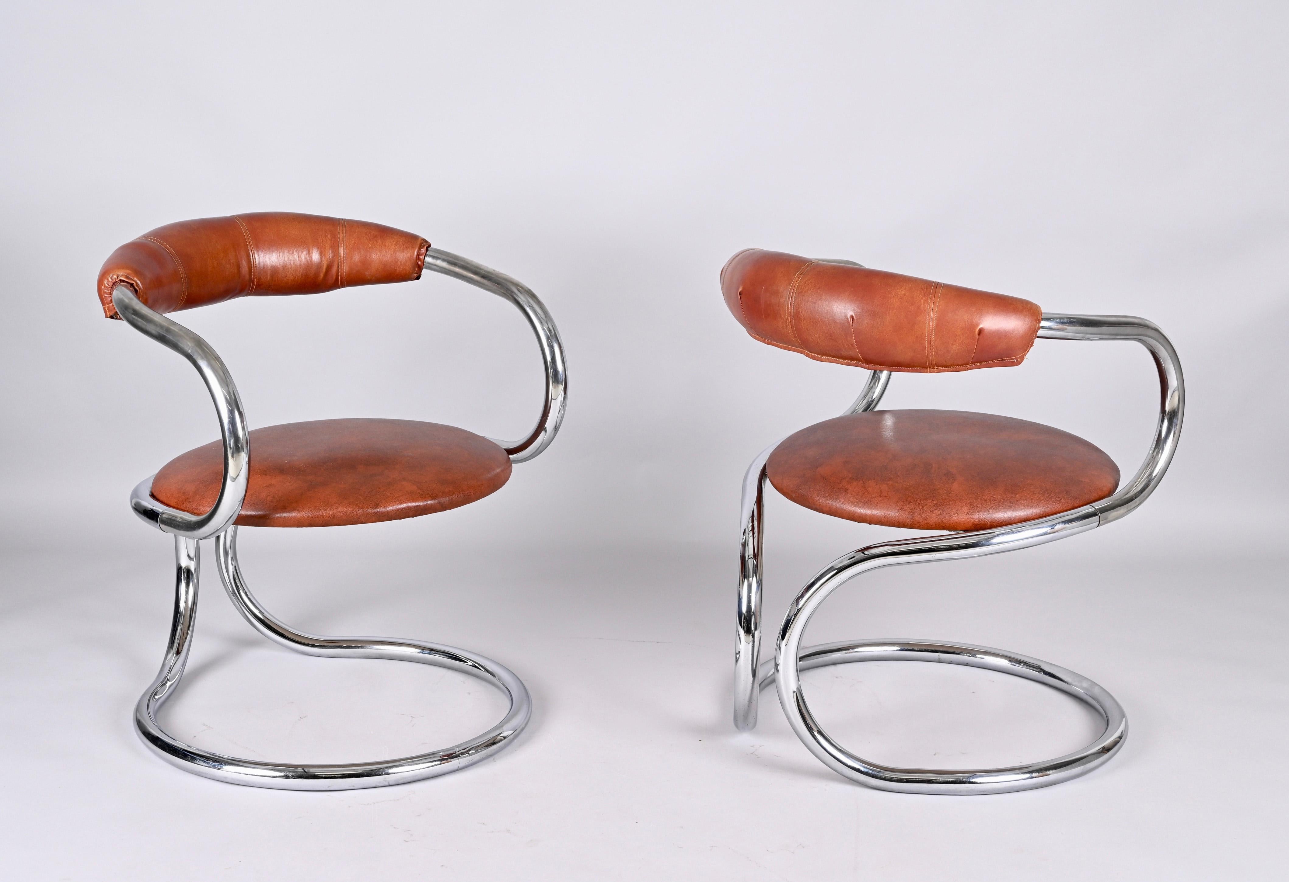 Pair of Giotto Stoppino Tubolar Chrome Steel and Leather Italian Chairs, 1970s 11