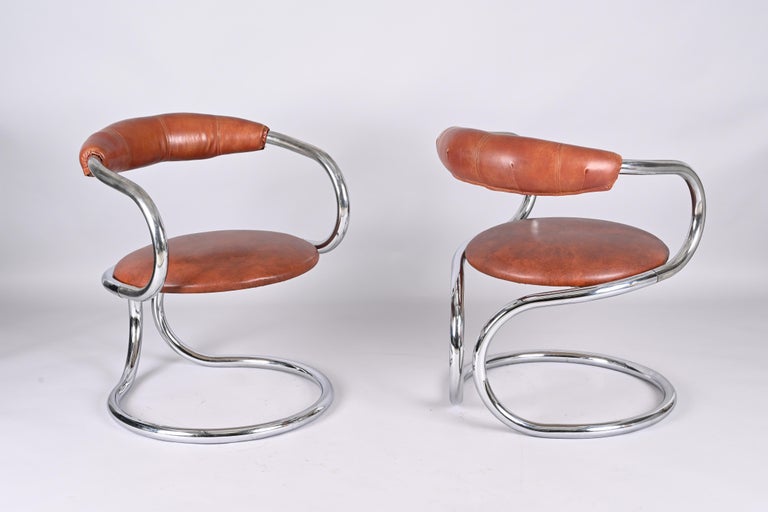 Pair of Giotto Stoppino Tubolar Chrome Steel and Leather Italian Chairs, 1970s 13