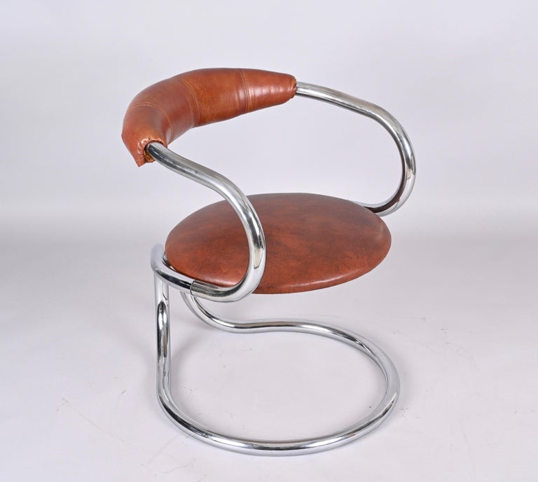 Late 20th Century Pair of Giotto Stoppino Tubolar Chrome Steel and Leather Italian Chairs, 1970s