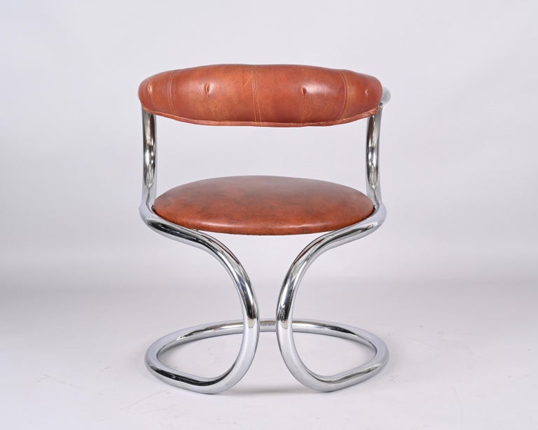 Pair of Giotto Stoppino Tubolar Chrome Steel and Leather Italian Chairs, 1970s 1