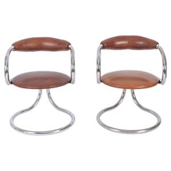 Pair of Giotto Stoppino Tubolar Chrome Steel and Leather Italian Chairs, 1970s