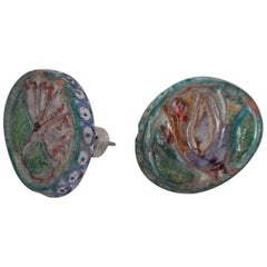 Vintage Pair of Giovanni De Simone Handles Ceramic Multicolor Design Mid-Century Modern