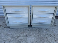 Pair of Giovanni Maur For Treco Gray Lacquer and White Acrylic Nightstands