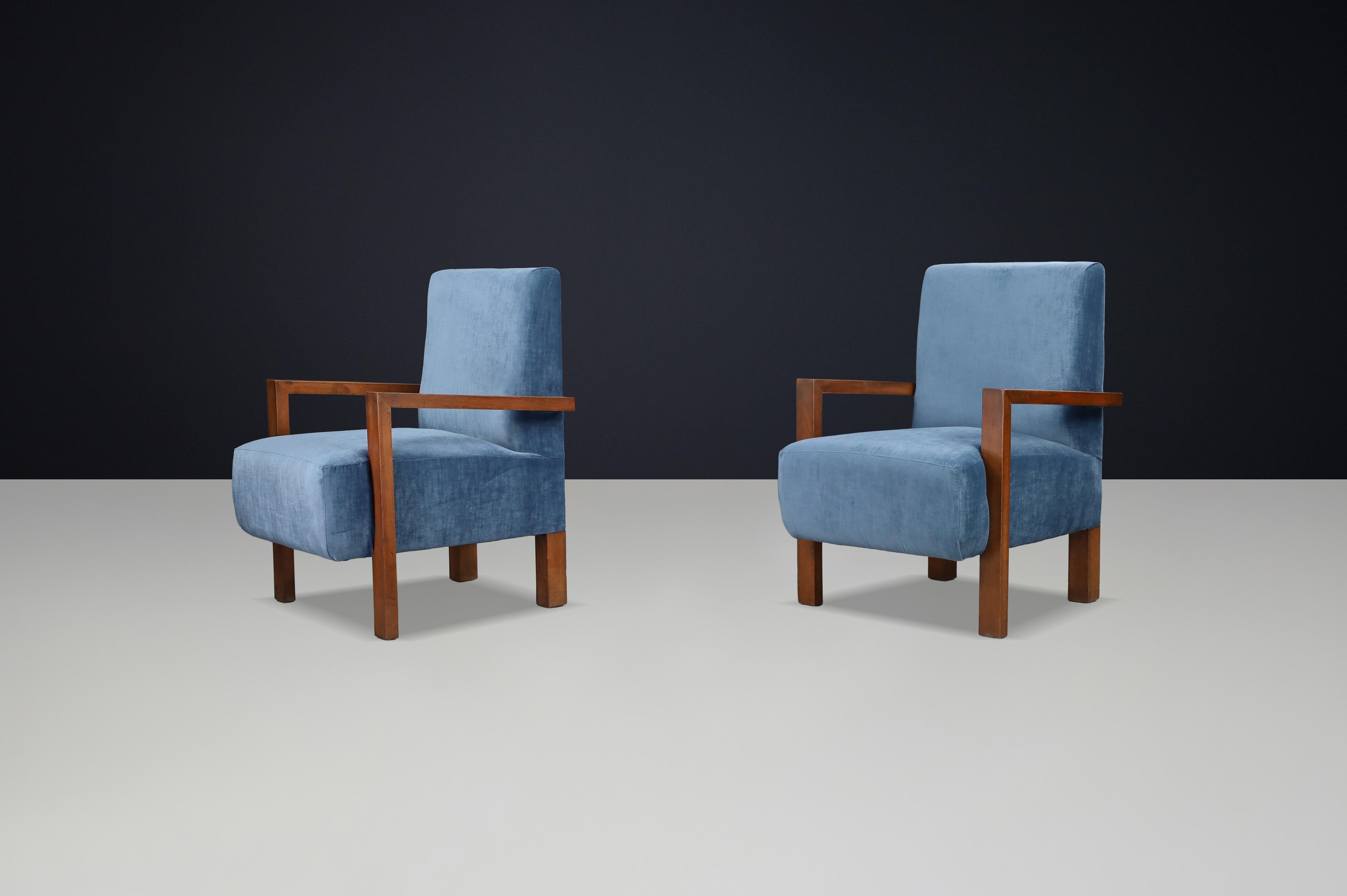 italien Paire de fauteuils Giovanni Michelucci en velours bleu, Italie, années 1940 en vente