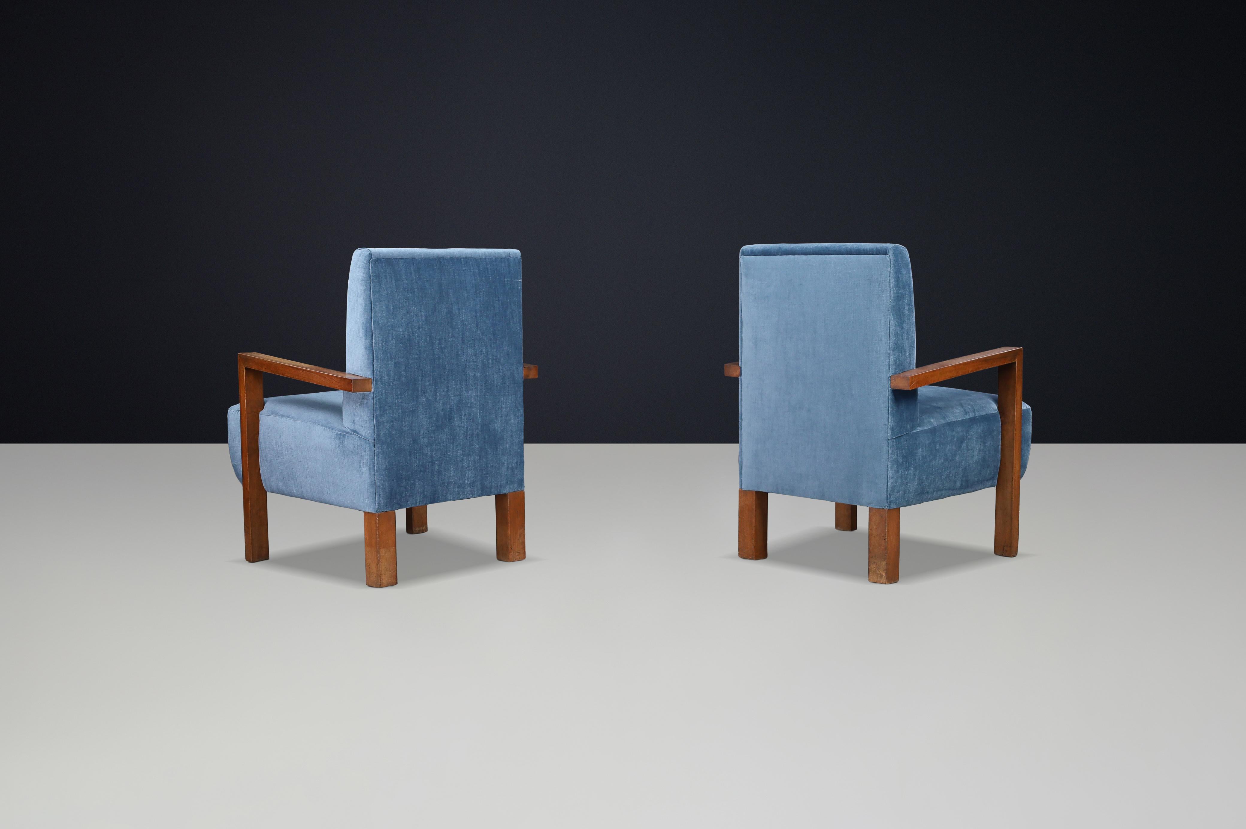 Paire de fauteuils Giovanni Michelucci en velours bleu, Italie, années 1940 Bon état - En vente à Almelo, NL