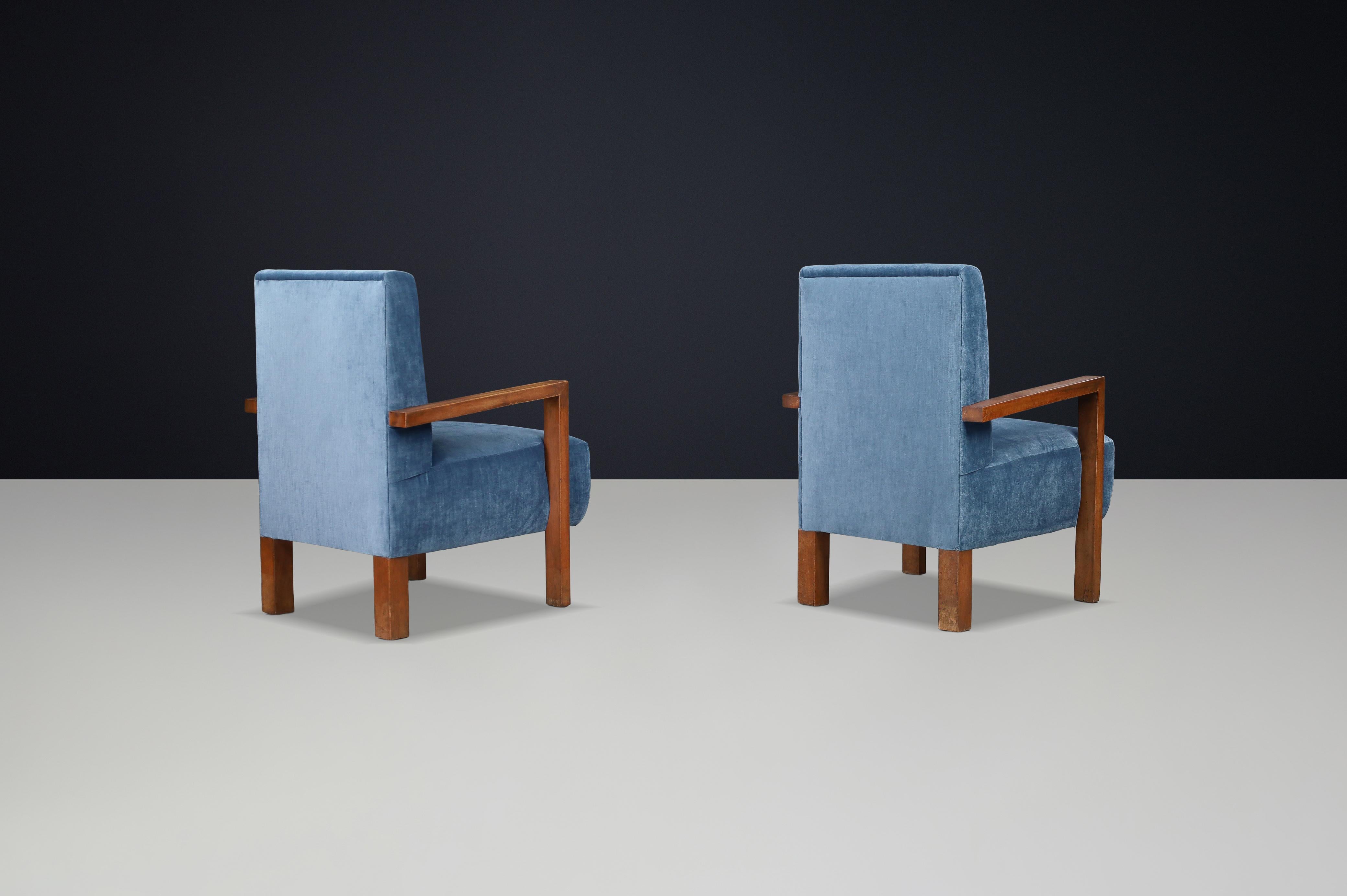 20ième siècle Paire de fauteuils Giovanni Michelucci en velours bleu, Italie, années 1940 en vente