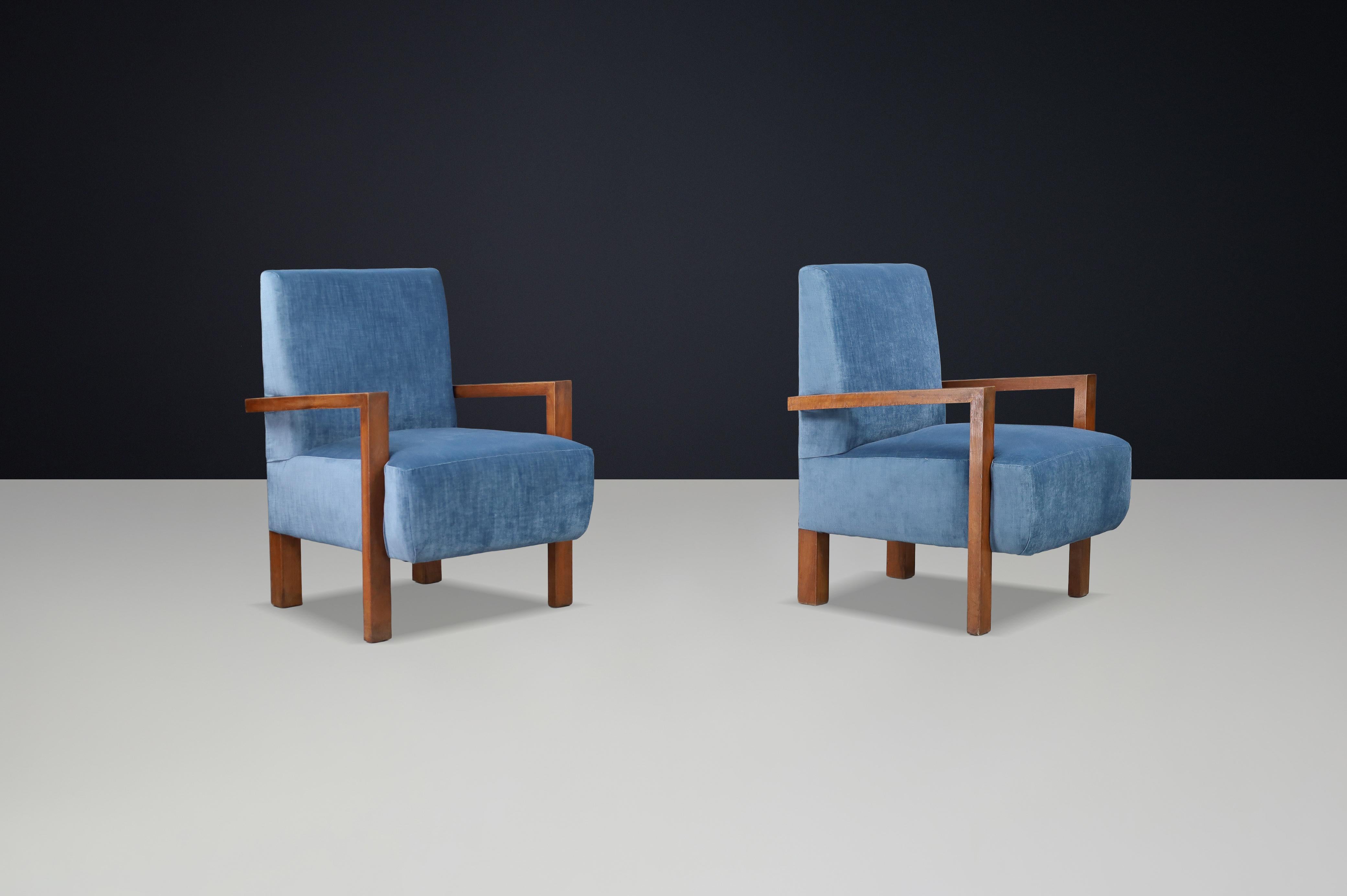 Paire de fauteuils Giovanni Michelucci en velours bleu, Italie, années 1940 en vente 1