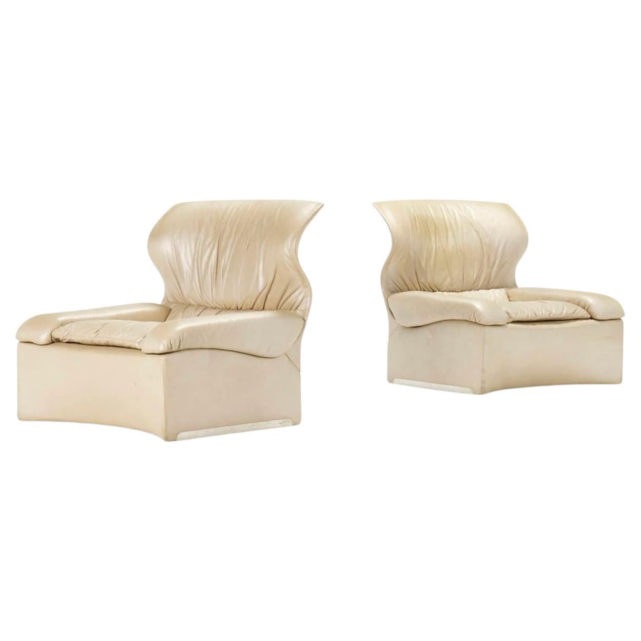 Pair of Giovanni Offredi for Saporiti Leather Vela Alta Chairs For Sale