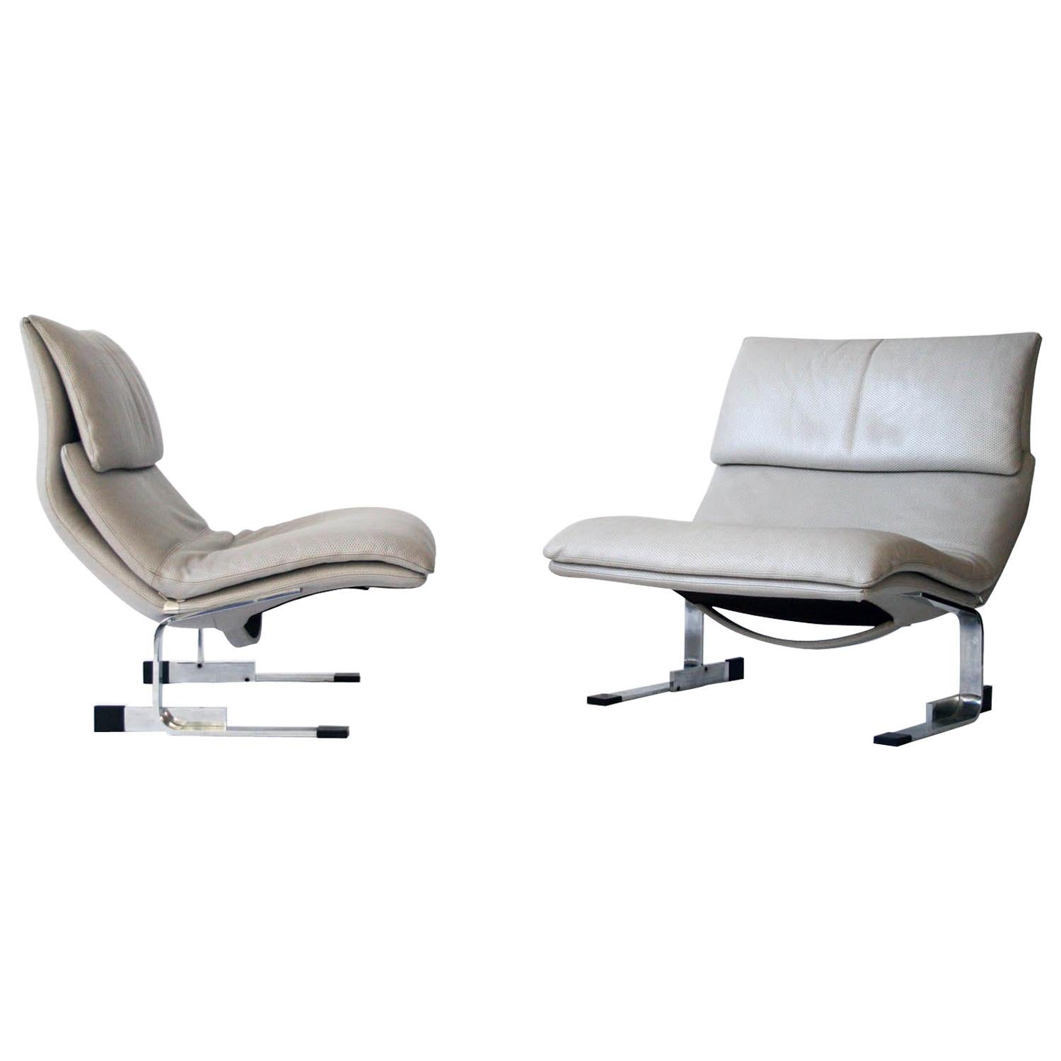 Pair of Giovanni Offredi Onda Leather Lounge Chairs for Saporiti Italia