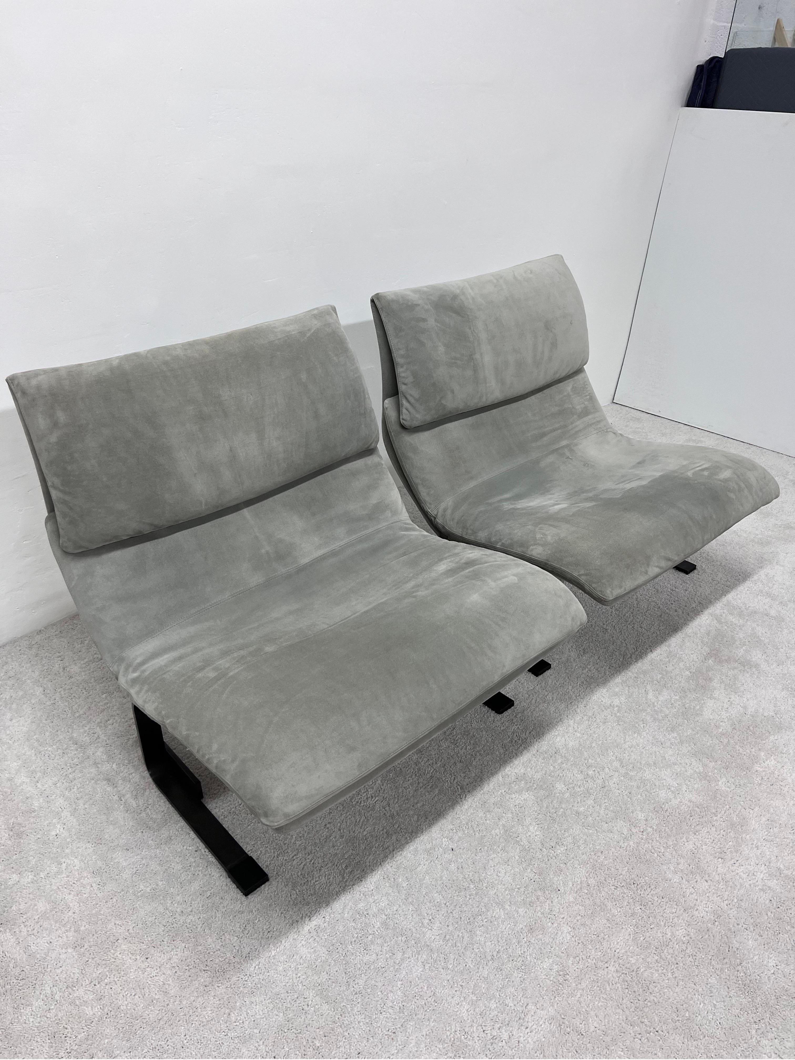 Pair of Giovanni Offredi Suede Onda Wave Lounge Chairs for Saporiti 2