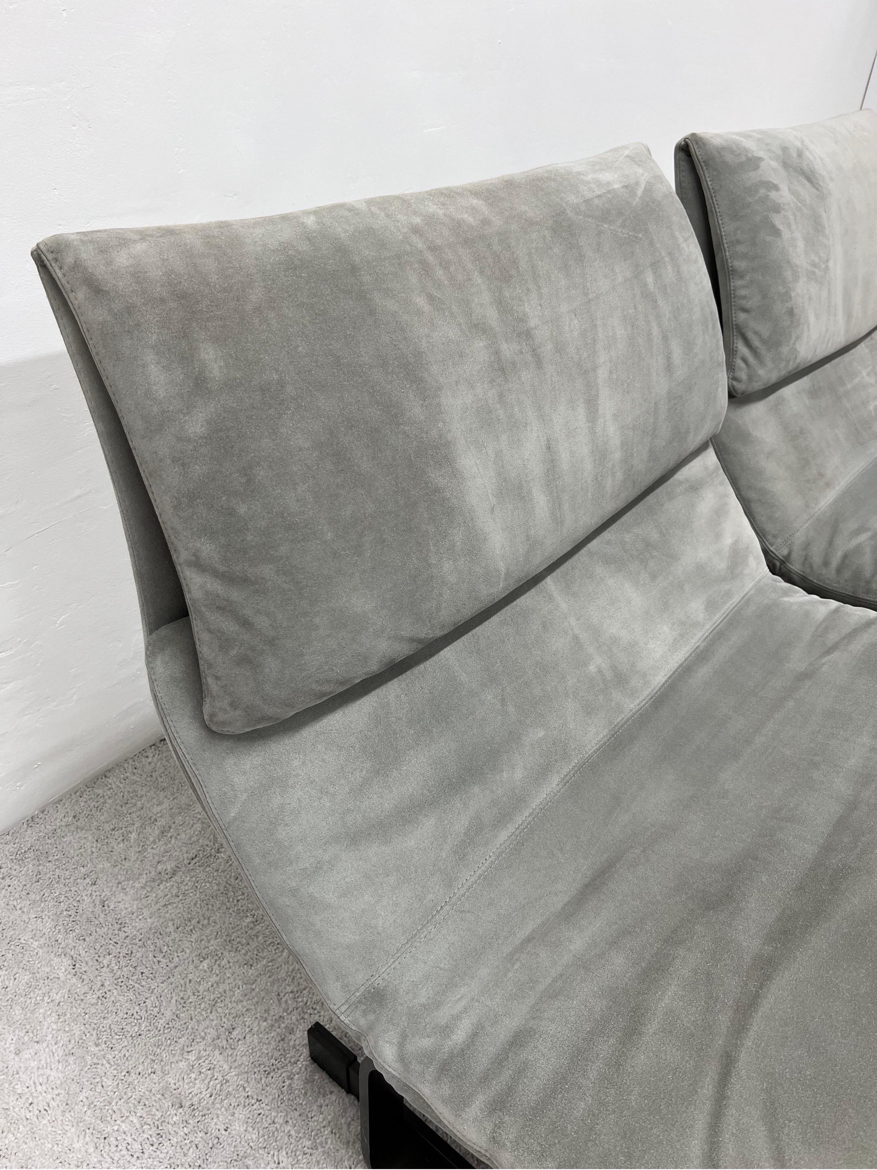 Pair of Giovanni Offredi Suede Onda Wave Lounge Chairs for Saporiti 3