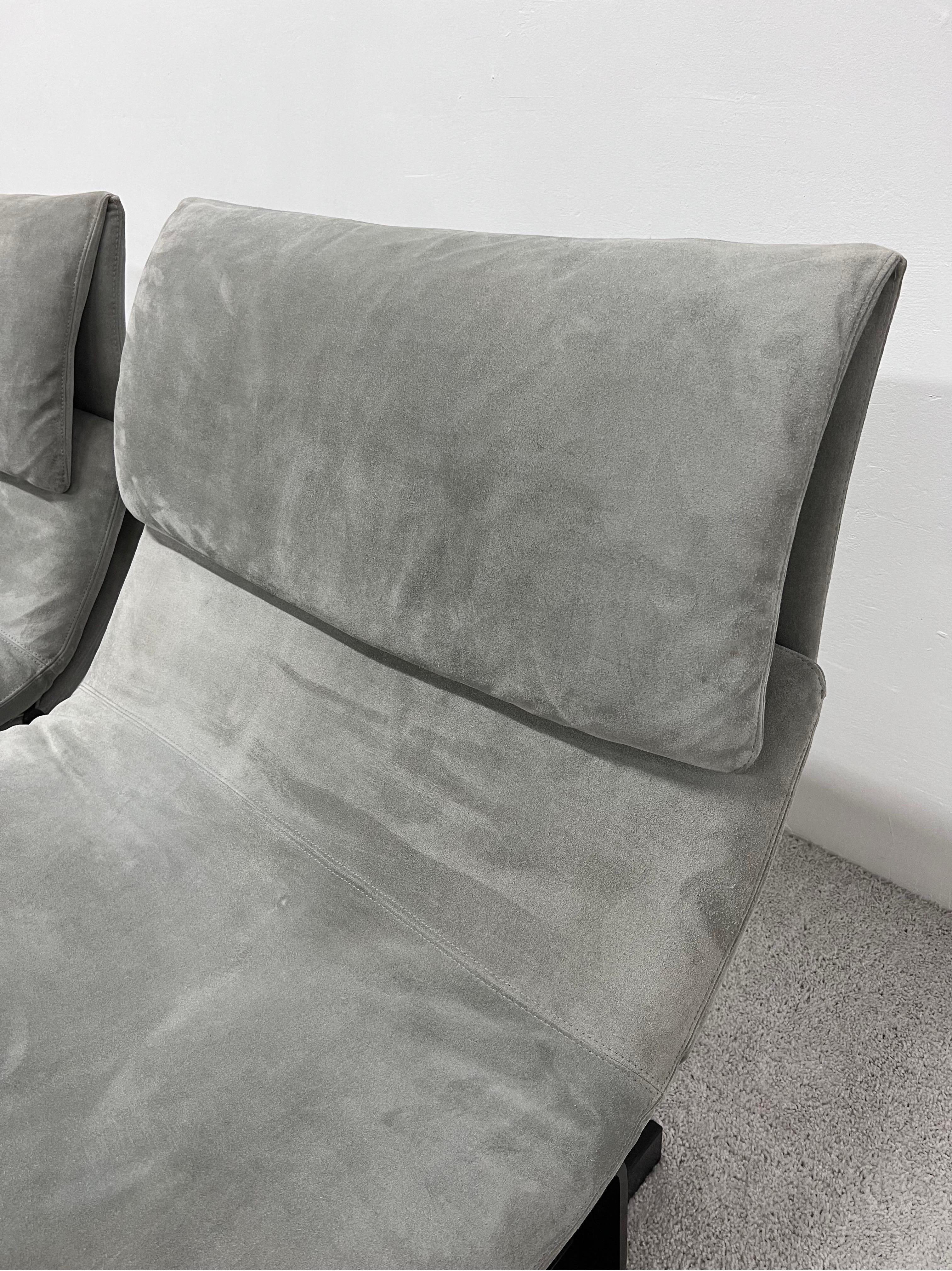 Pair of Giovanni Offredi Suede Onda Wave Lounge Chairs for Saporiti 4