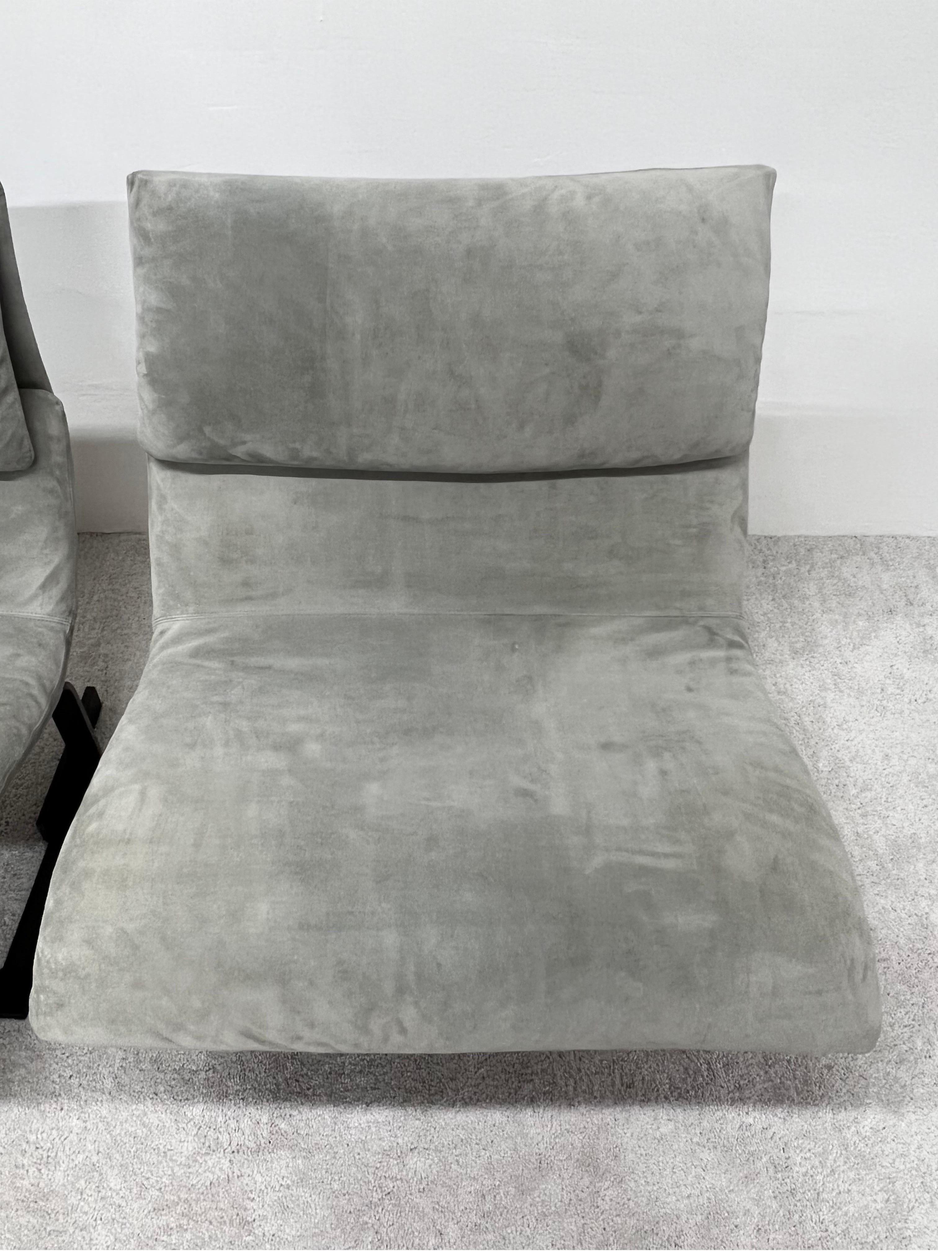 Steel Pair of Giovanni Offredi Suede Onda Wave Lounge Chairs for Saporiti