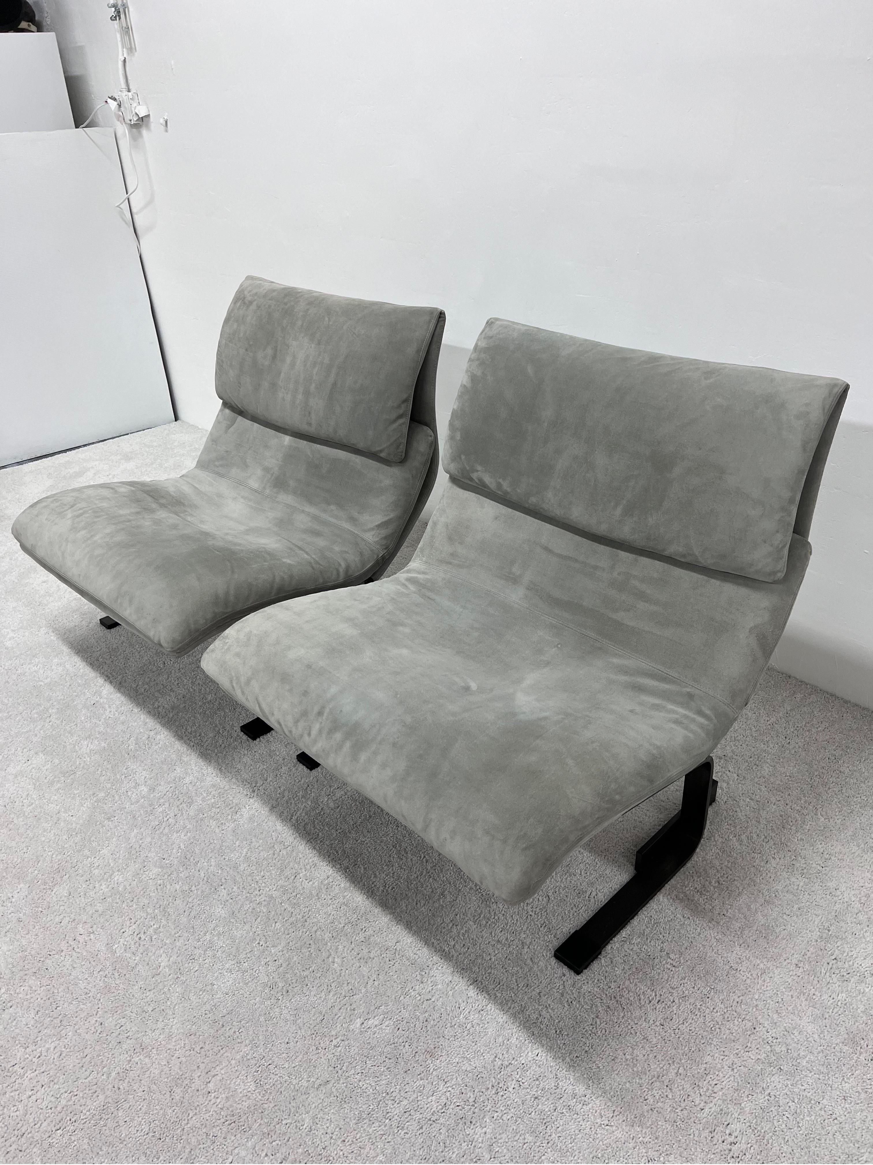 Pair of Giovanni Offredi Suede Onda Wave Lounge Chairs for Saporiti 1