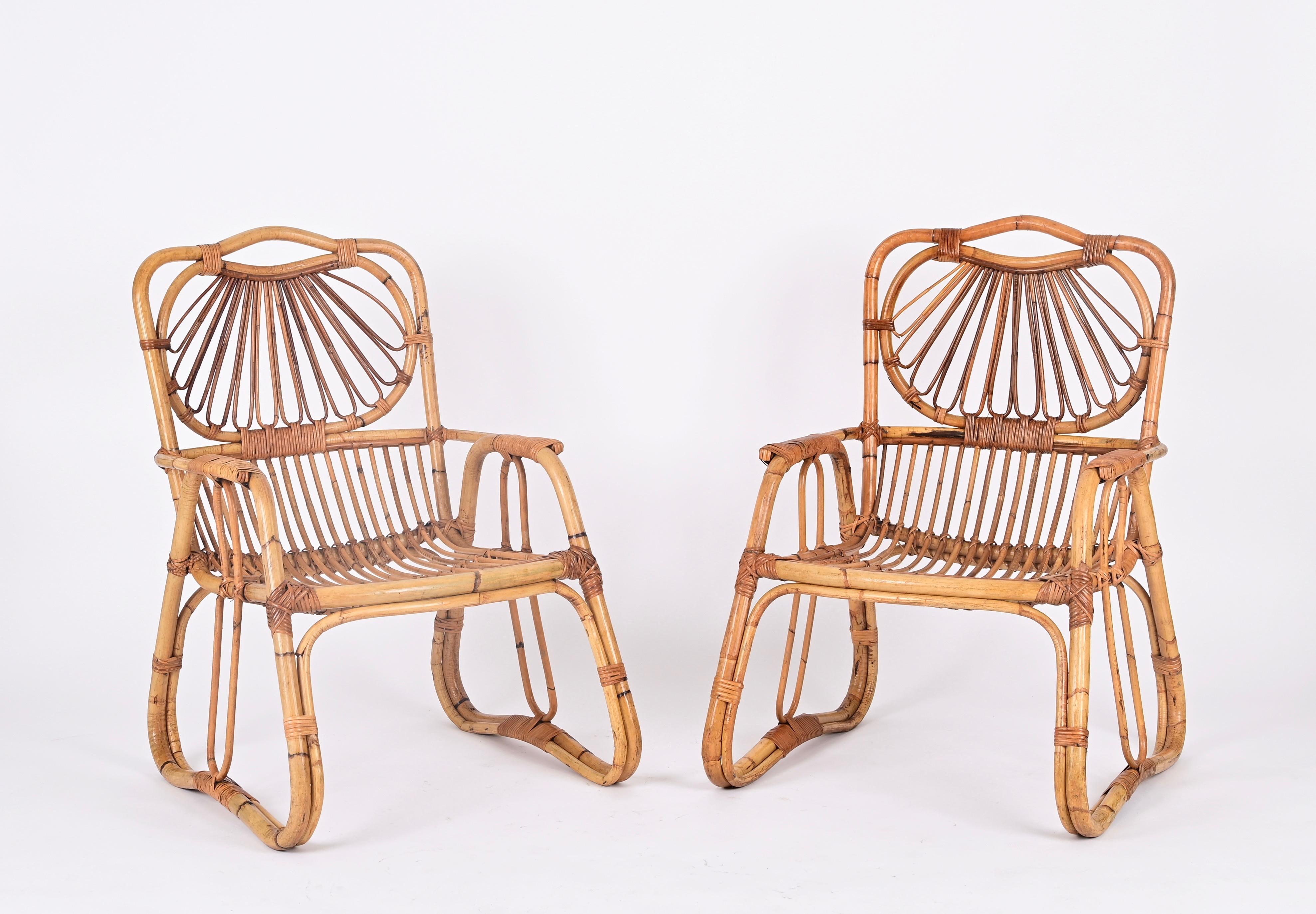 Pair of Giovanni Travasa Bamboo, Rattan and Wicker Italian Armchairs, 1960s For Sale 4