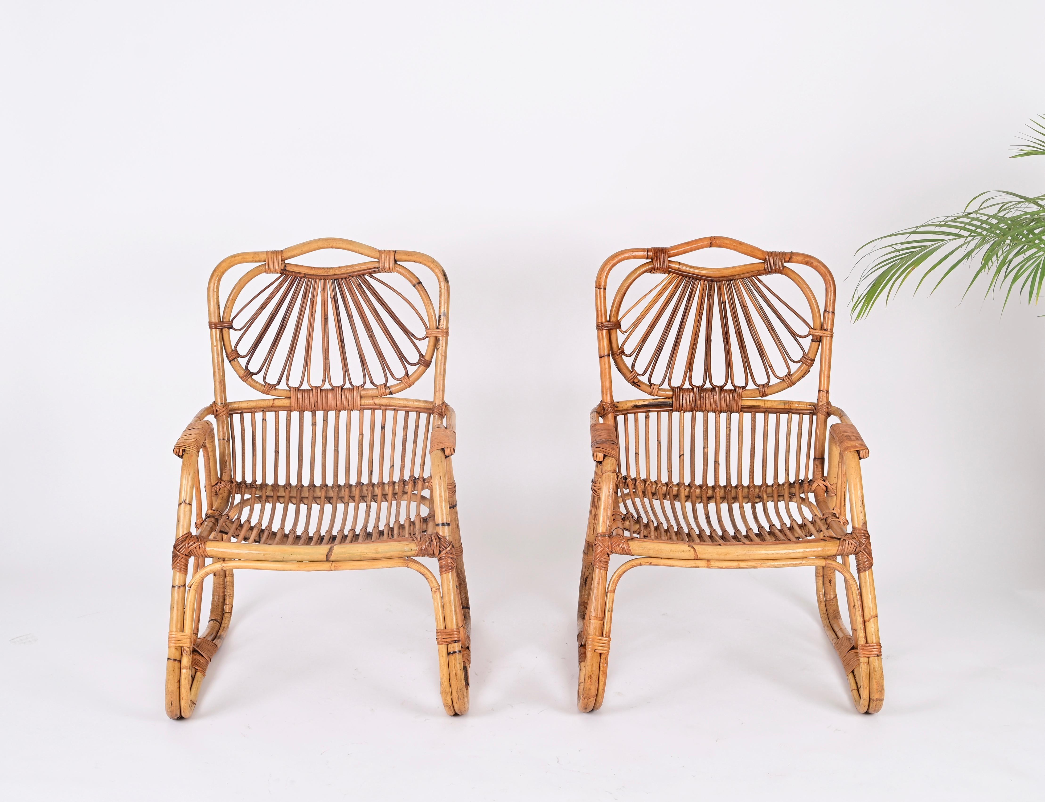 Pair of Giovanni Travasa Bamboo, Rattan and Wicker Italian Armchairs, 1960s For Sale 5