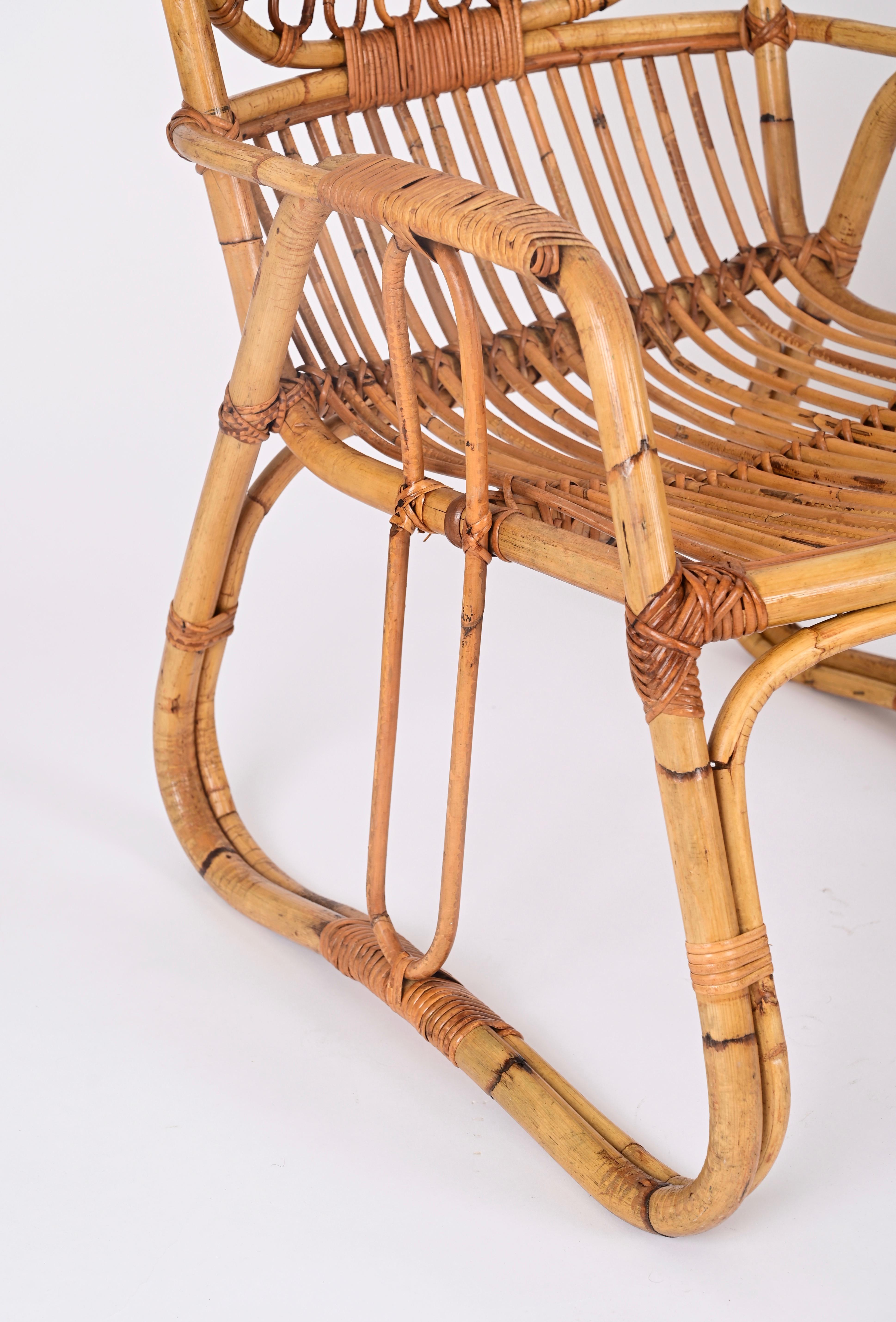 Pair of Giovanni Travasa Bamboo, Rattan and Wicker Italian Armchairs, 1960s For Sale 8