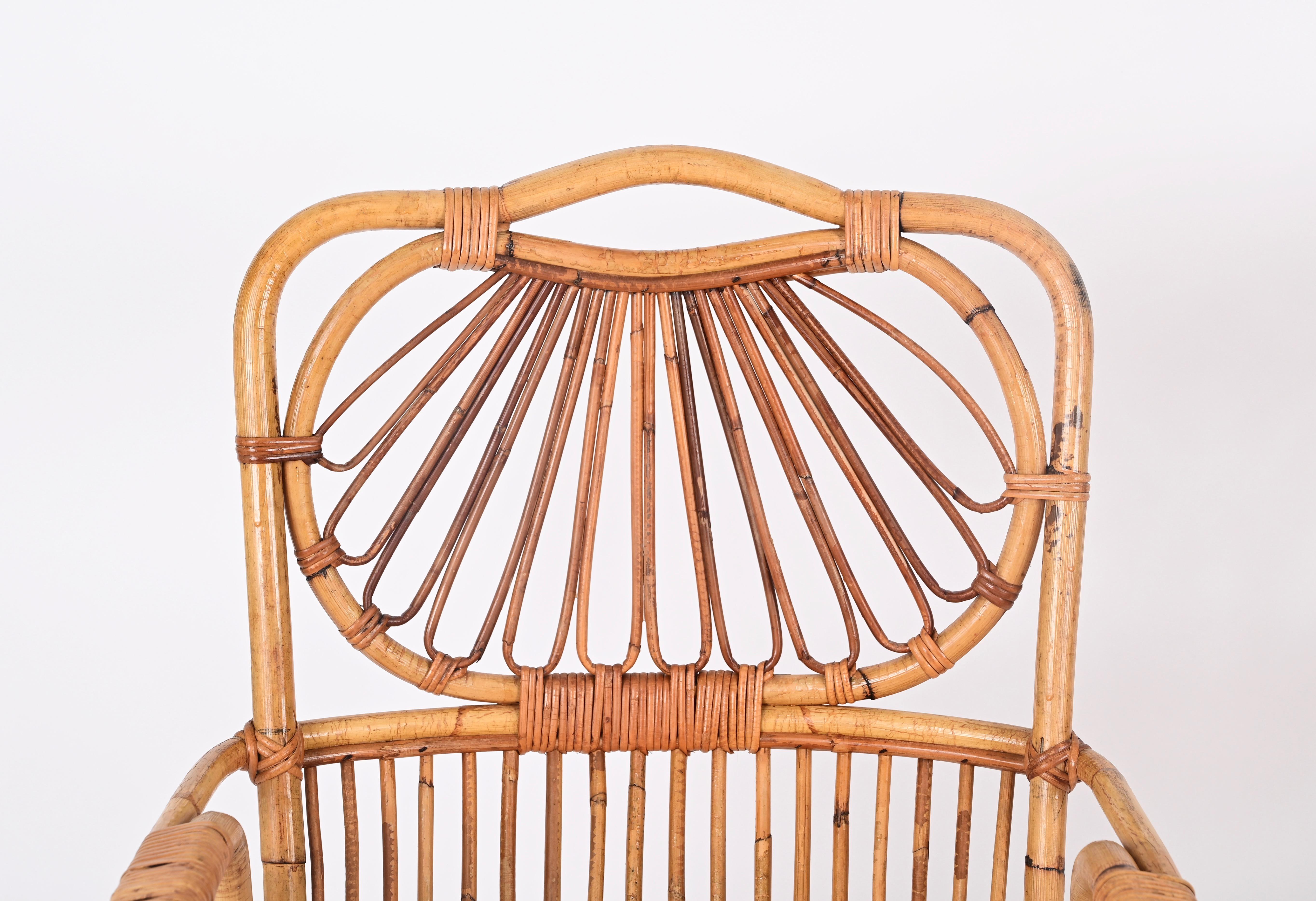 Pair of Giovanni Travasa Bamboo, Rattan and Wicker Italian Armchairs, 1960s In Good Condition For Sale In Roma, IT