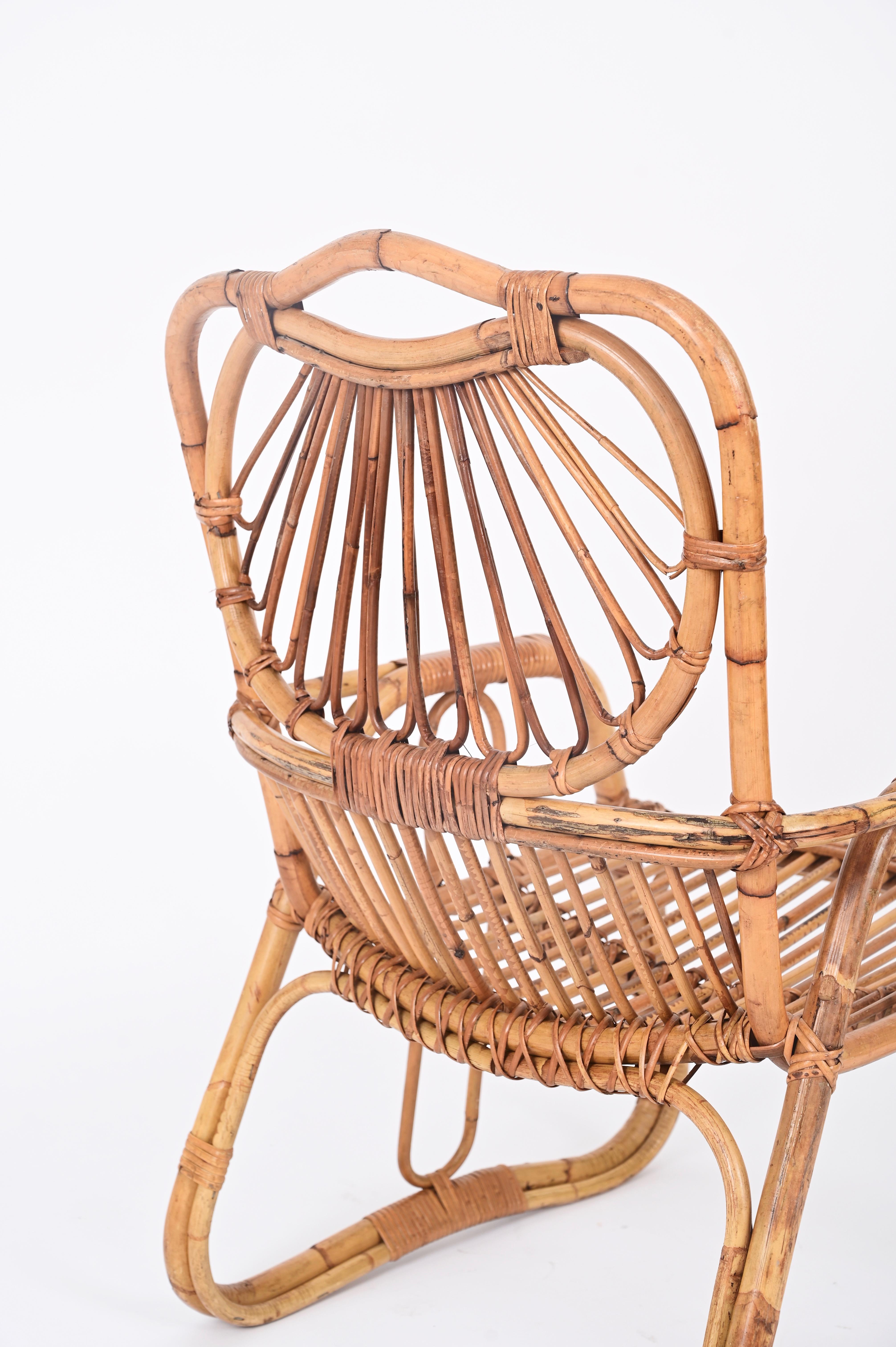Pair of Giovanni Travasa Bamboo, Rattan and Wicker Italian Armchairs, 1960s For Sale 1
